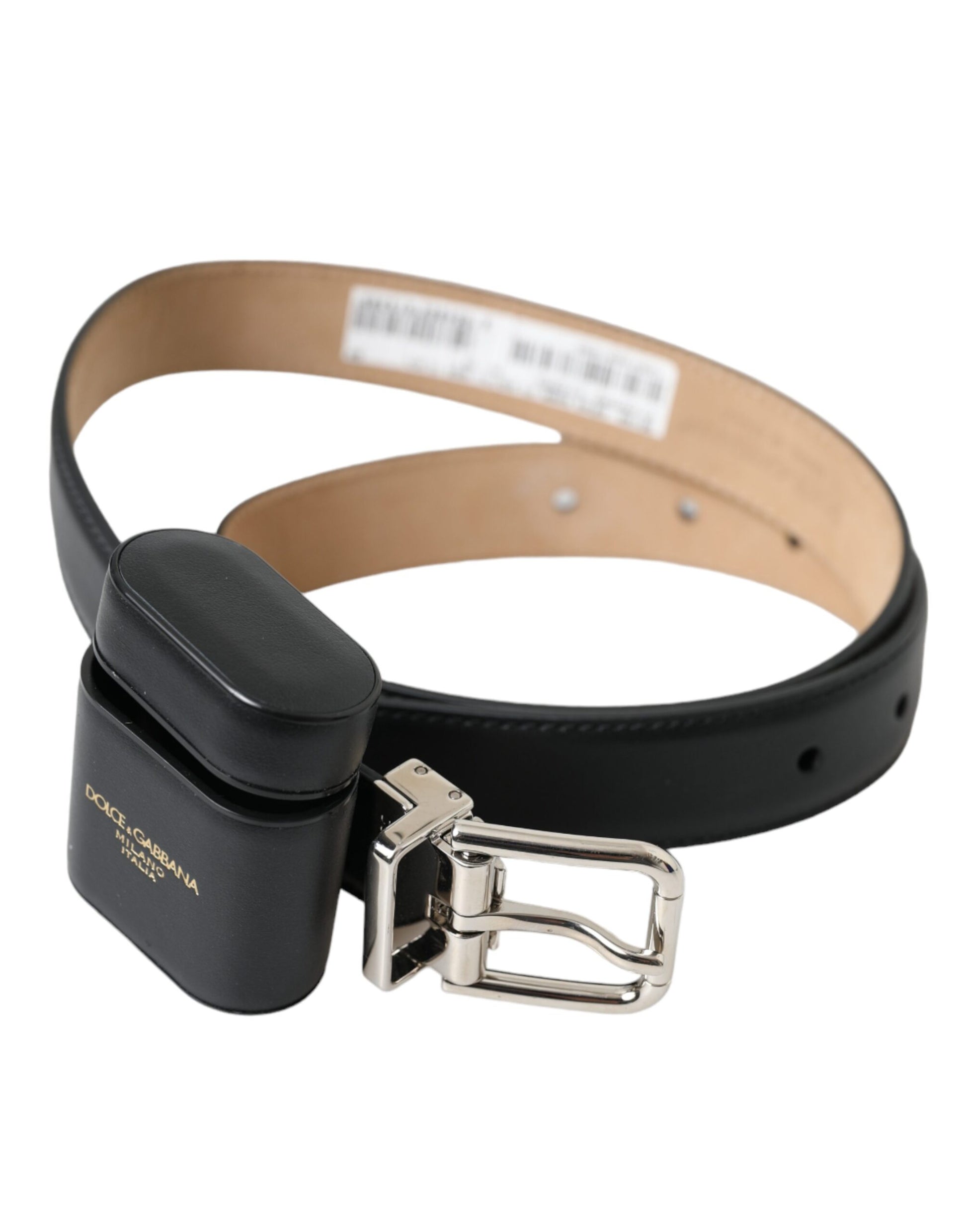 Dolce & Gabbana Black Leather Airpods Case Silver Buckle Belt - KALAJ