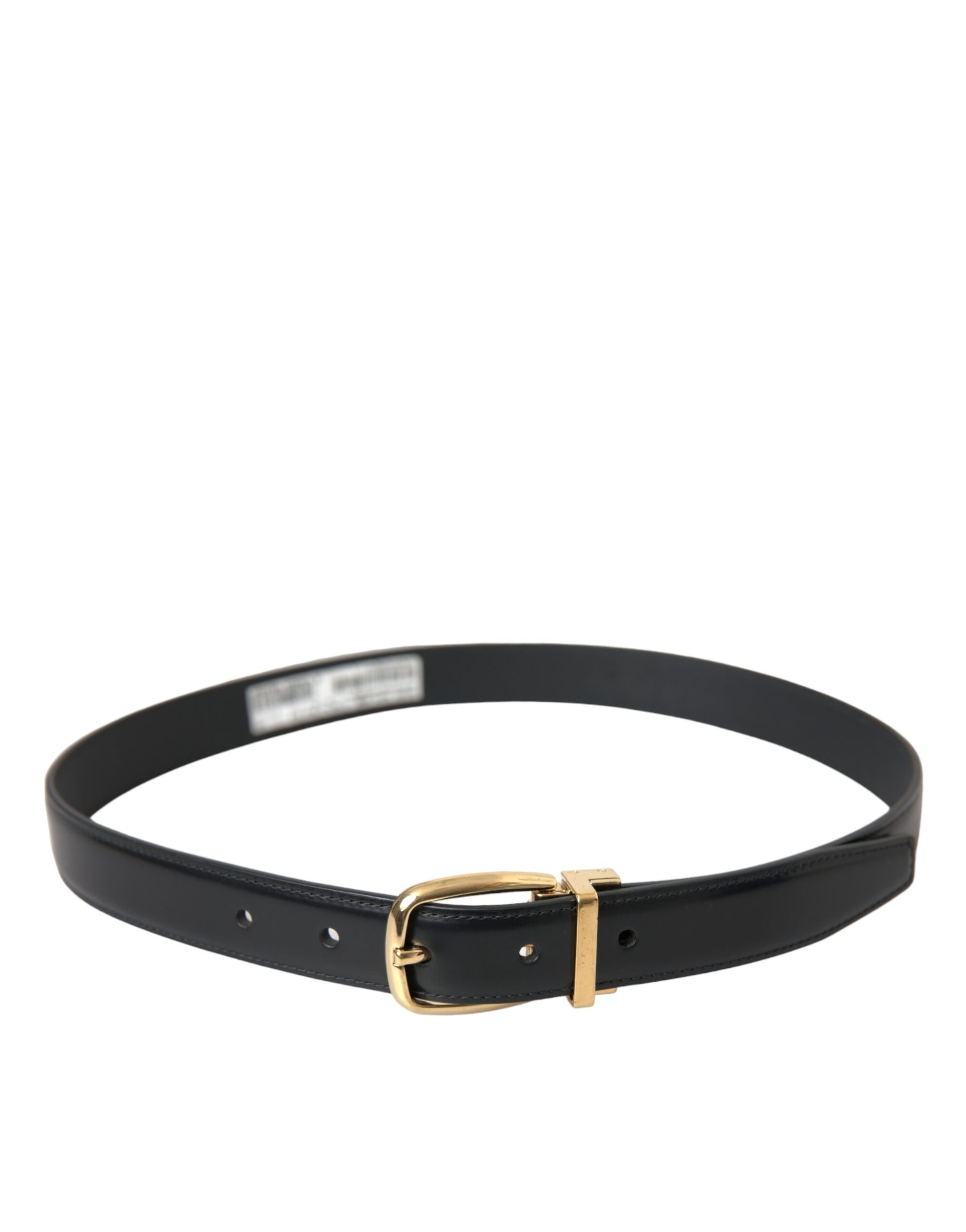 Dolce & Gabbana Black Calf Leather Gold Metal Buckle Belt - KALAJ