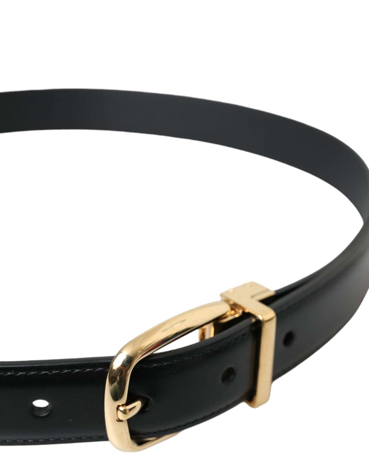 Dolce & Gabbana Black Calf Leather Gold Metal Buckle Belt - KALAJ