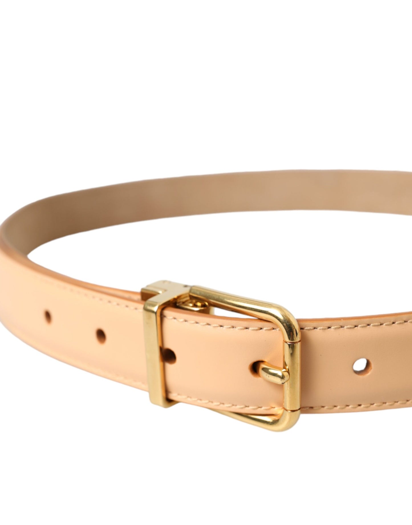 Dolce & Gabbana Beige Calfskin Leather Gold Metal Buckle Belt - KALAJ