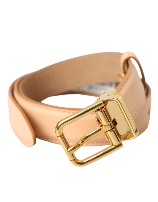 Dolce & Gabbana Beige Calfskin Leather Gold Metal Buckle Belt - KALAJ