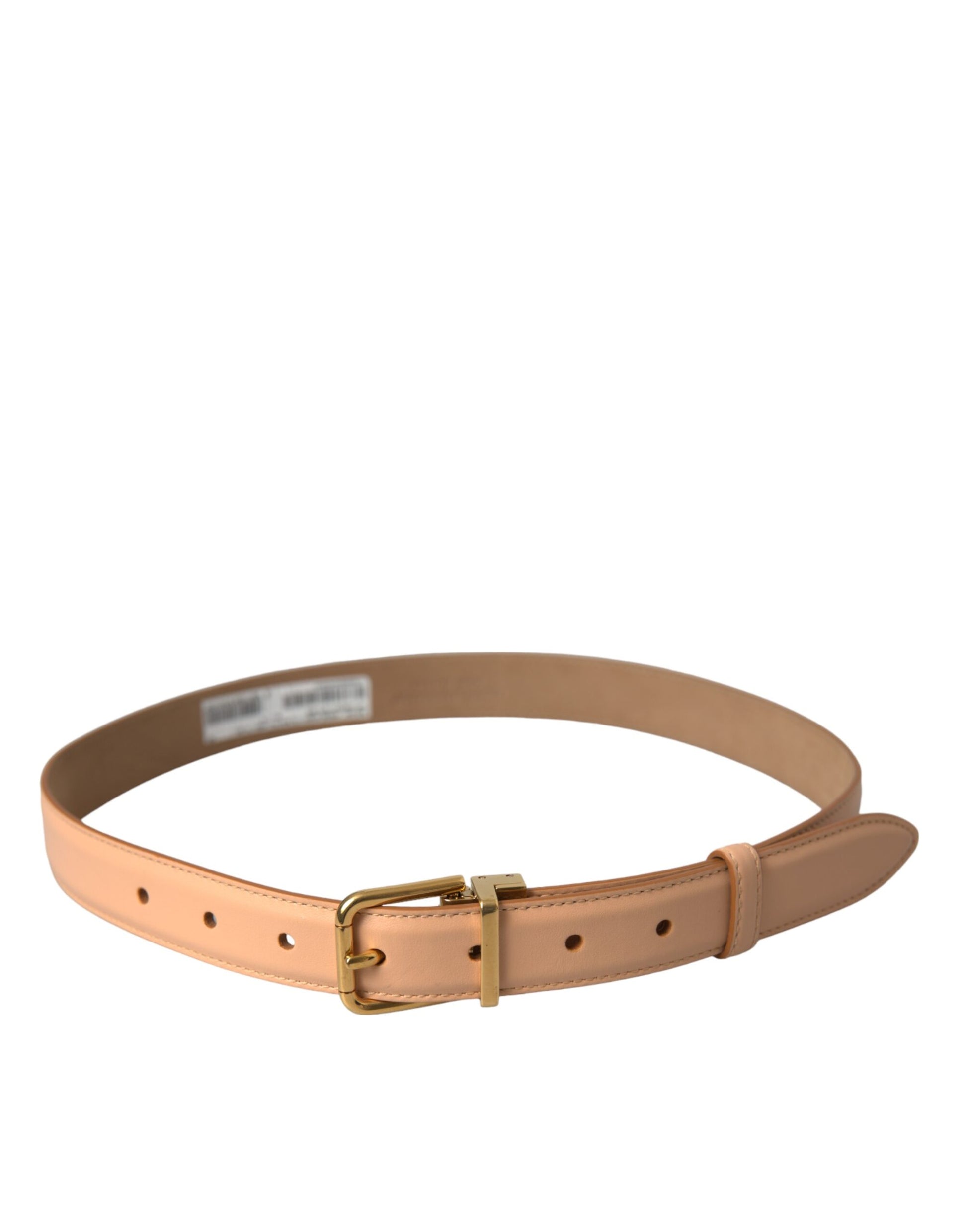 Dolce & Gabbana Beige Calfskin Leather Gold Metal Buckle Belt - KALAJ
