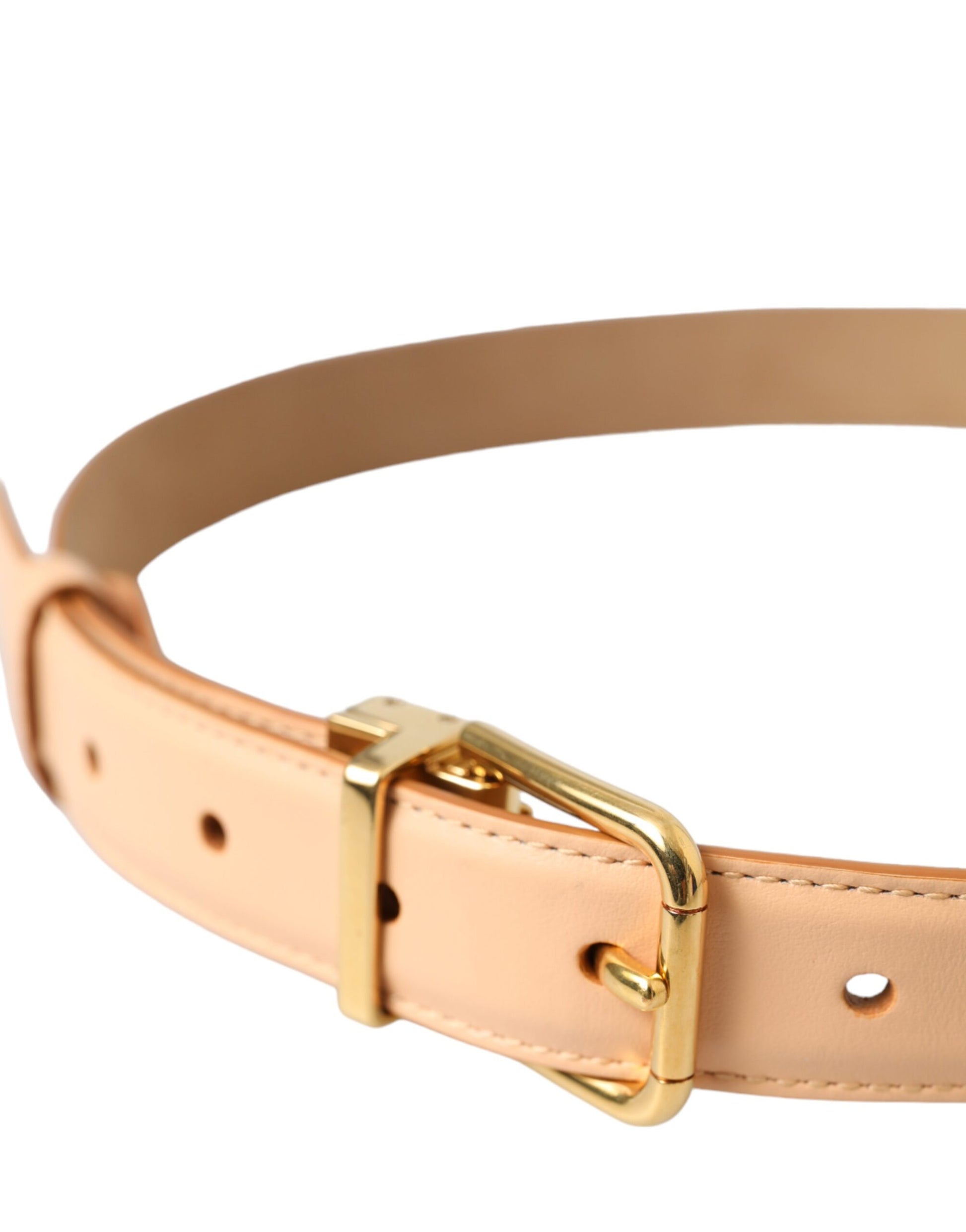 Dolce & Gabbana Beige Calfskin Leather Gold Metal Buckle Belt - KALAJ