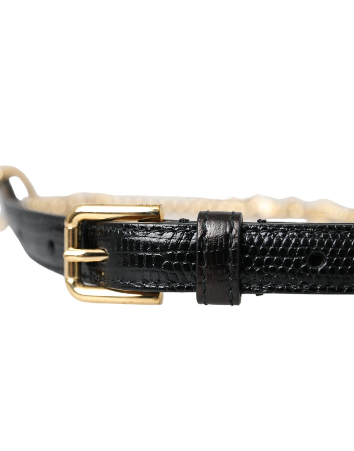 Dolce & Gabbana Black Leather Gold Chain Crystal Waist Women Belt - KALAJ