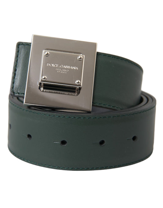 Dolce & Gabbana Green Calf Leather Square Metal Buckle Belt - KALAJ