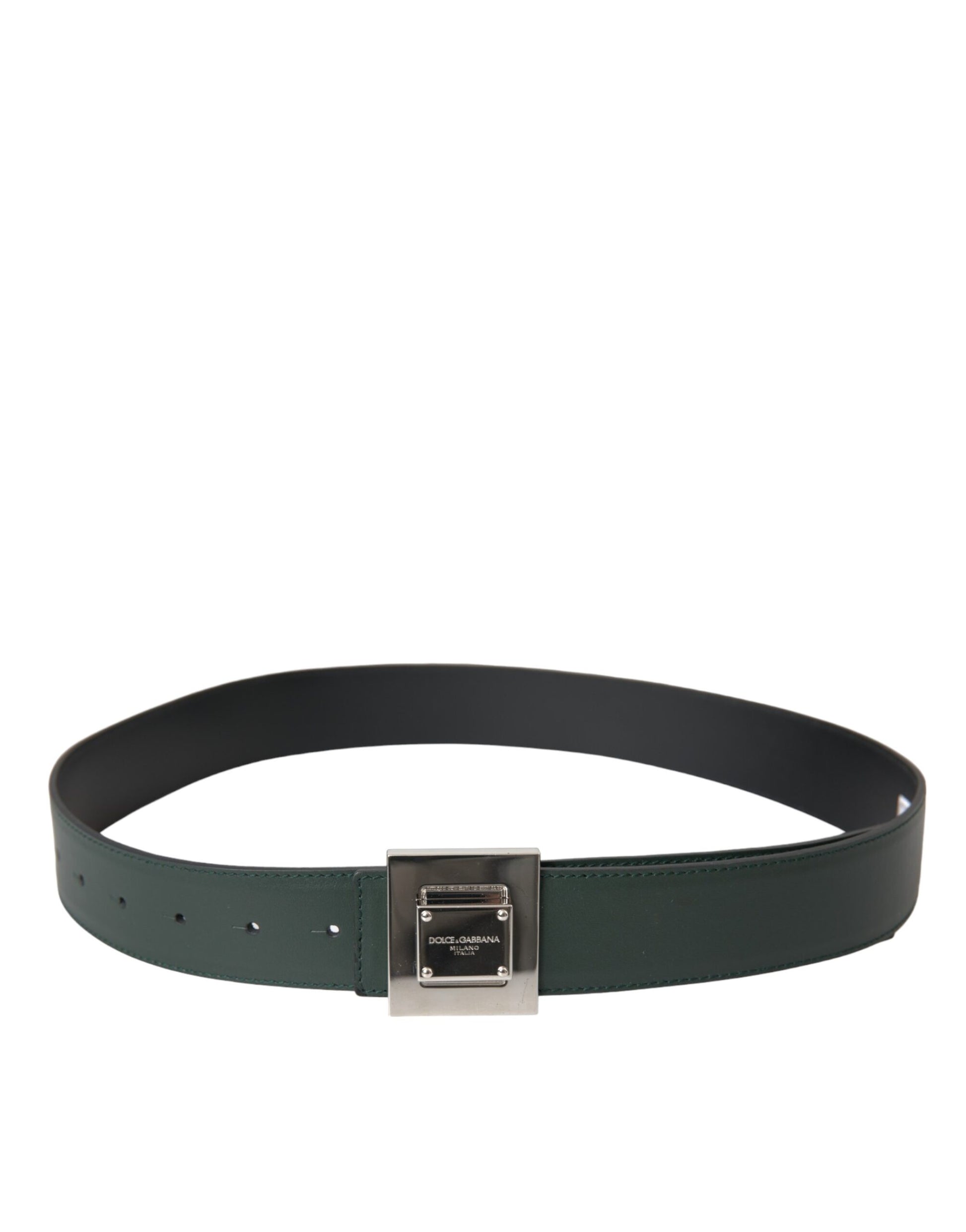 Dolce & Gabbana Green Calf Leather Square Metal Buckle Belt - KALAJ