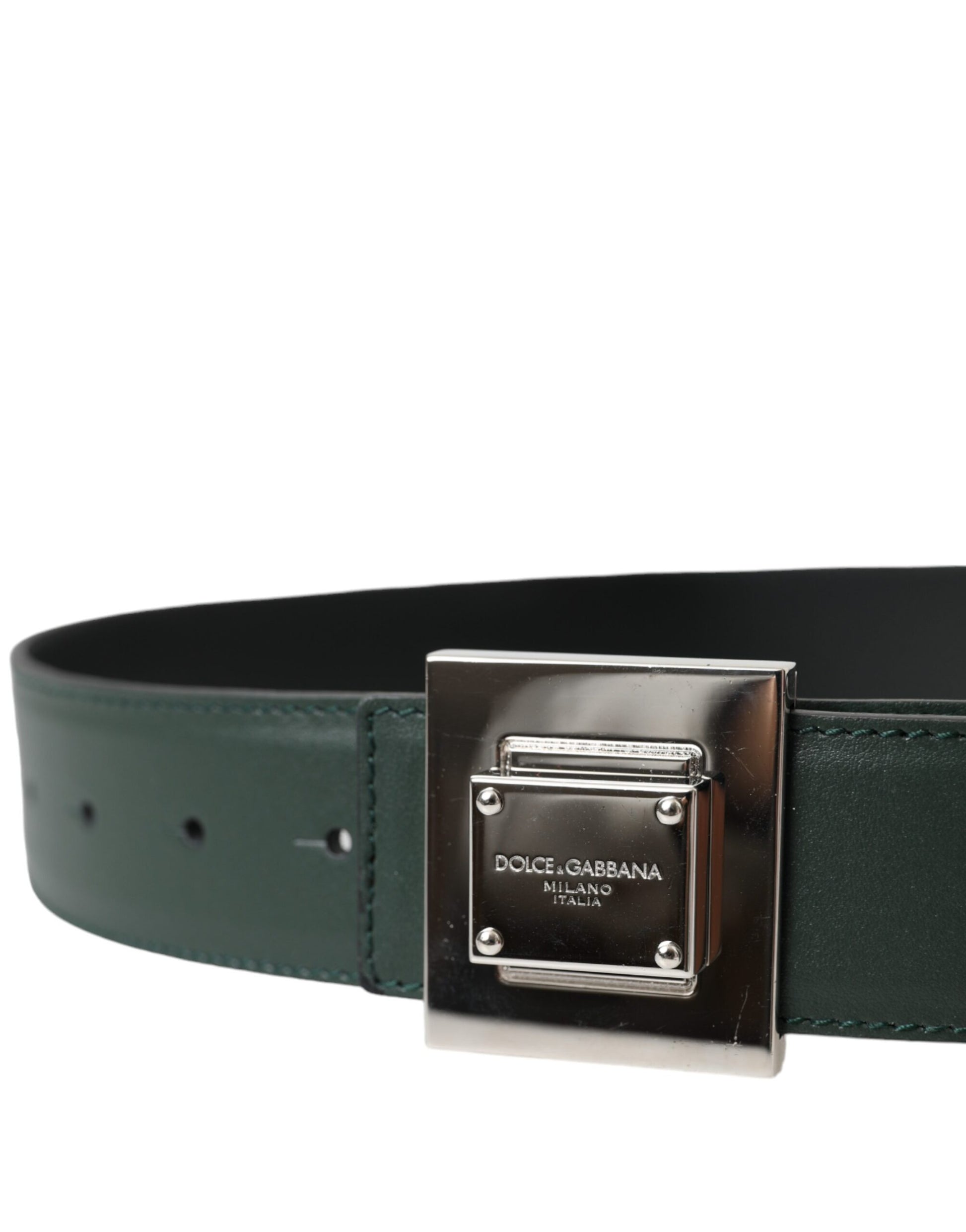 Dolce & Gabbana Green Calf Leather Square Metal Buckle Belt - KALAJ