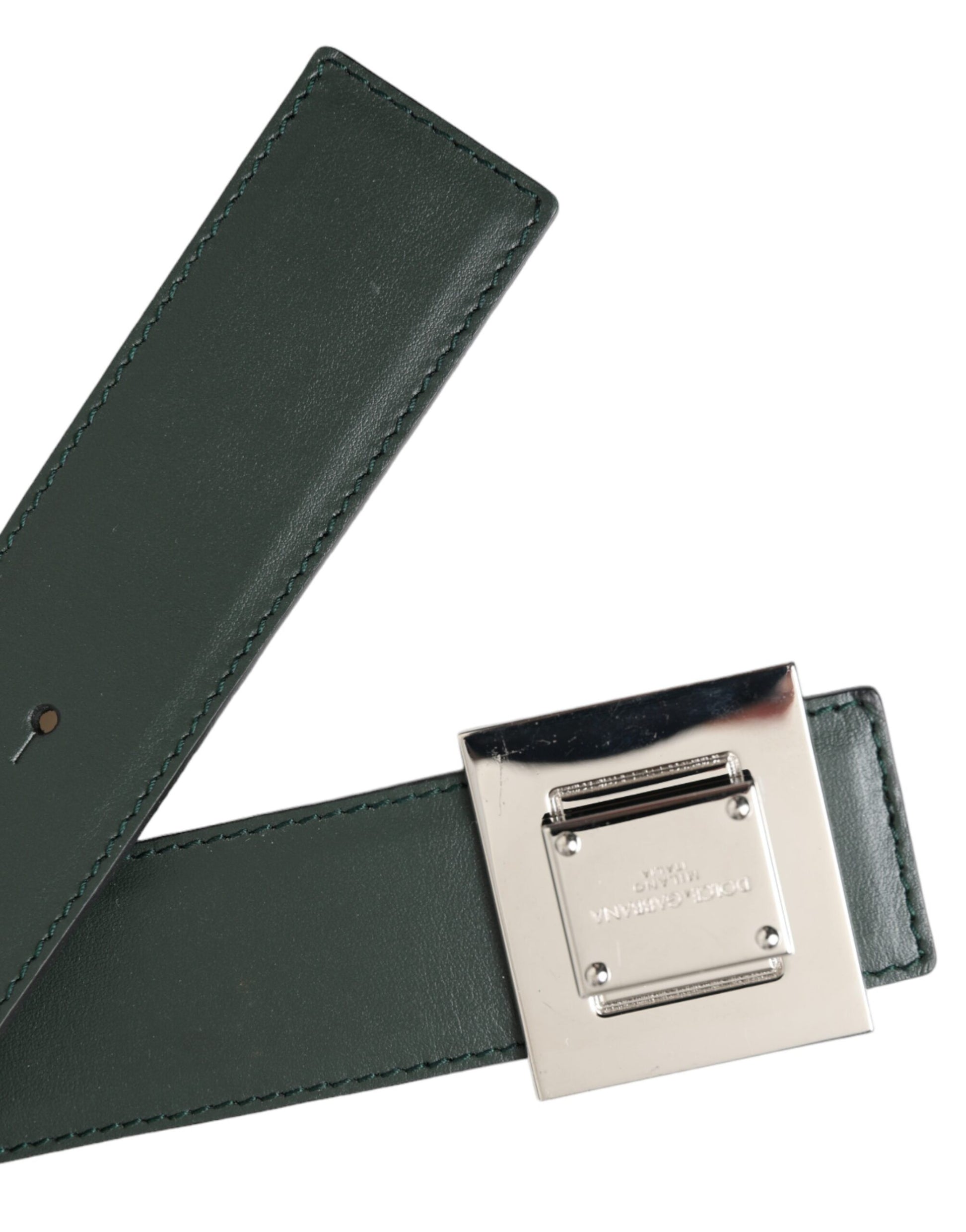 Dolce & Gabbana Green Calf Leather Square Metal Buckle Belt - KALAJ