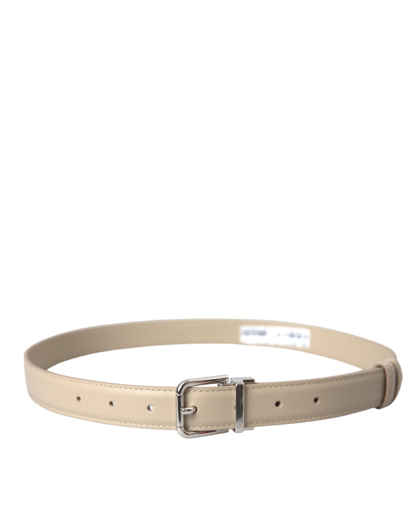 Dolce & Gabbana Beige Calfskin Leather Silver Metal Buckle Belt - KALAJ