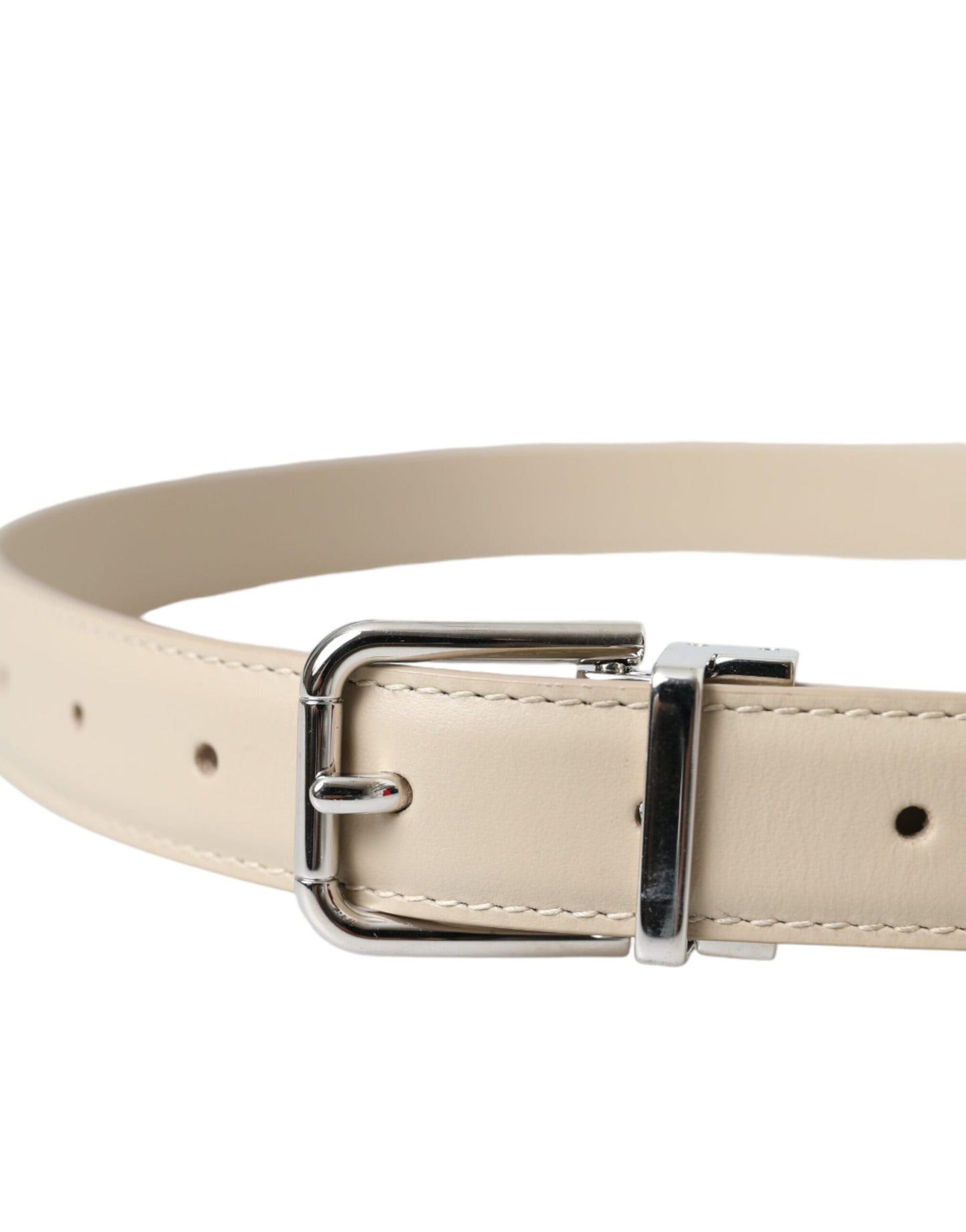 Dolce & Gabbana Beige Calfskin Leather Silver Metal Buckle Belt - KALAJ