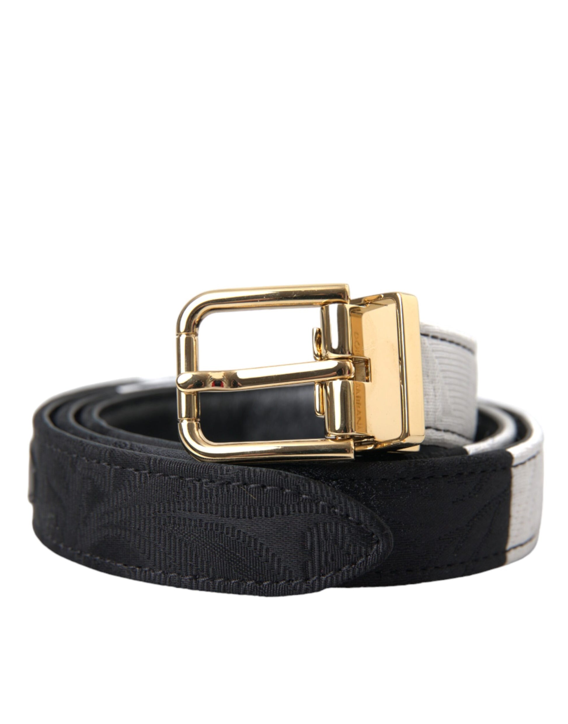 Dolce & Gabbana Black White Patchwork Gold Metal Buckle Belt - KALAJ