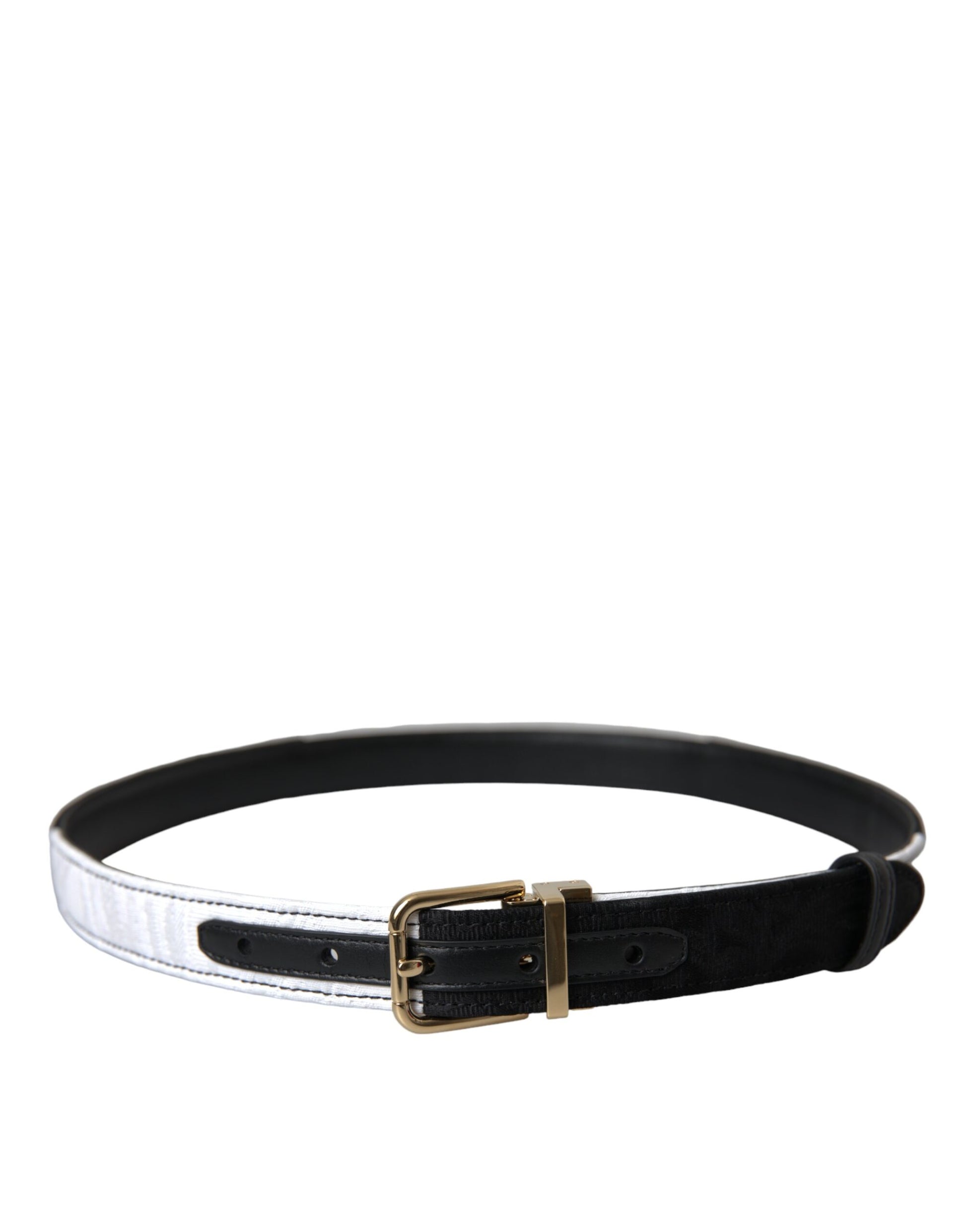 Dolce & Gabbana Black White Patchwork Gold Metal Buckle Belt - KALAJ