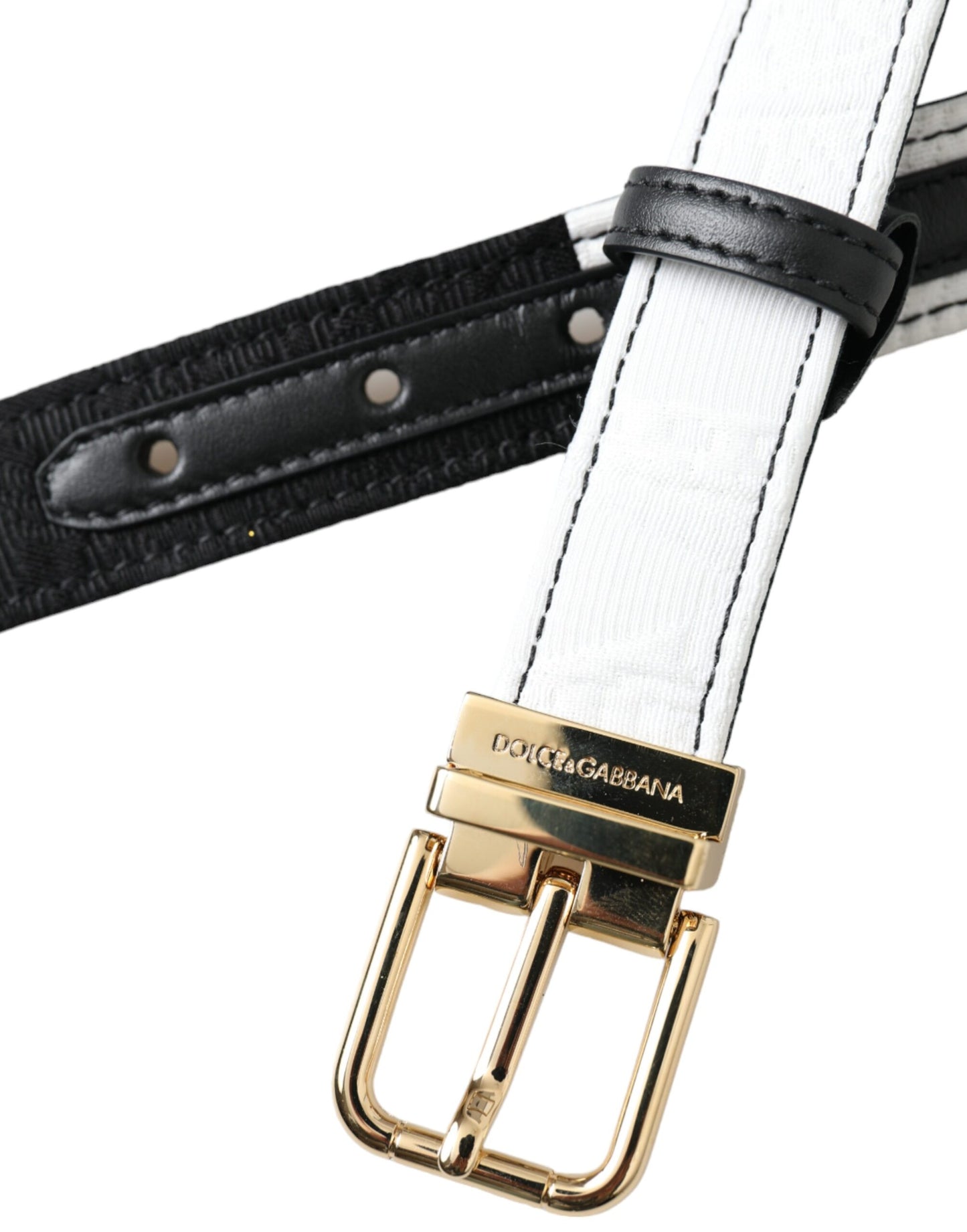 Dolce & Gabbana Black White Patchwork Gold Metal Buckle Belt - KALAJ