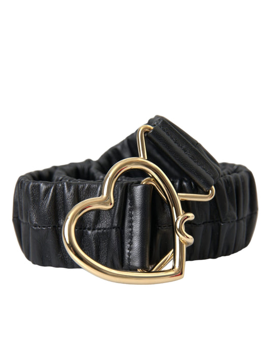 Dolce & Gabbana Black Leather Gold Heart Metal Buckle Belt - KALAJ