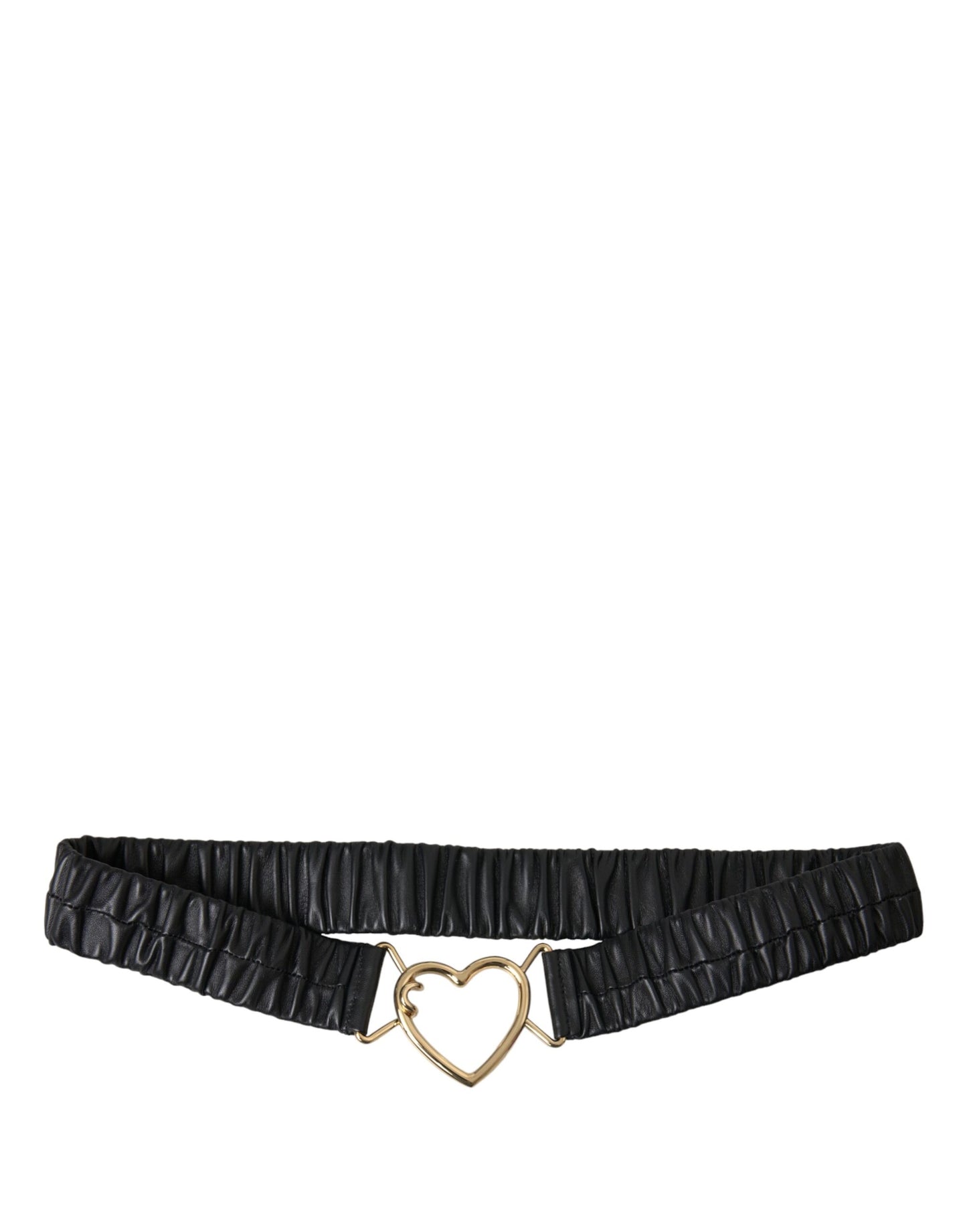 Dolce & Gabbana Black Leather Gold Heart Metal Buckle Belt - KALAJ