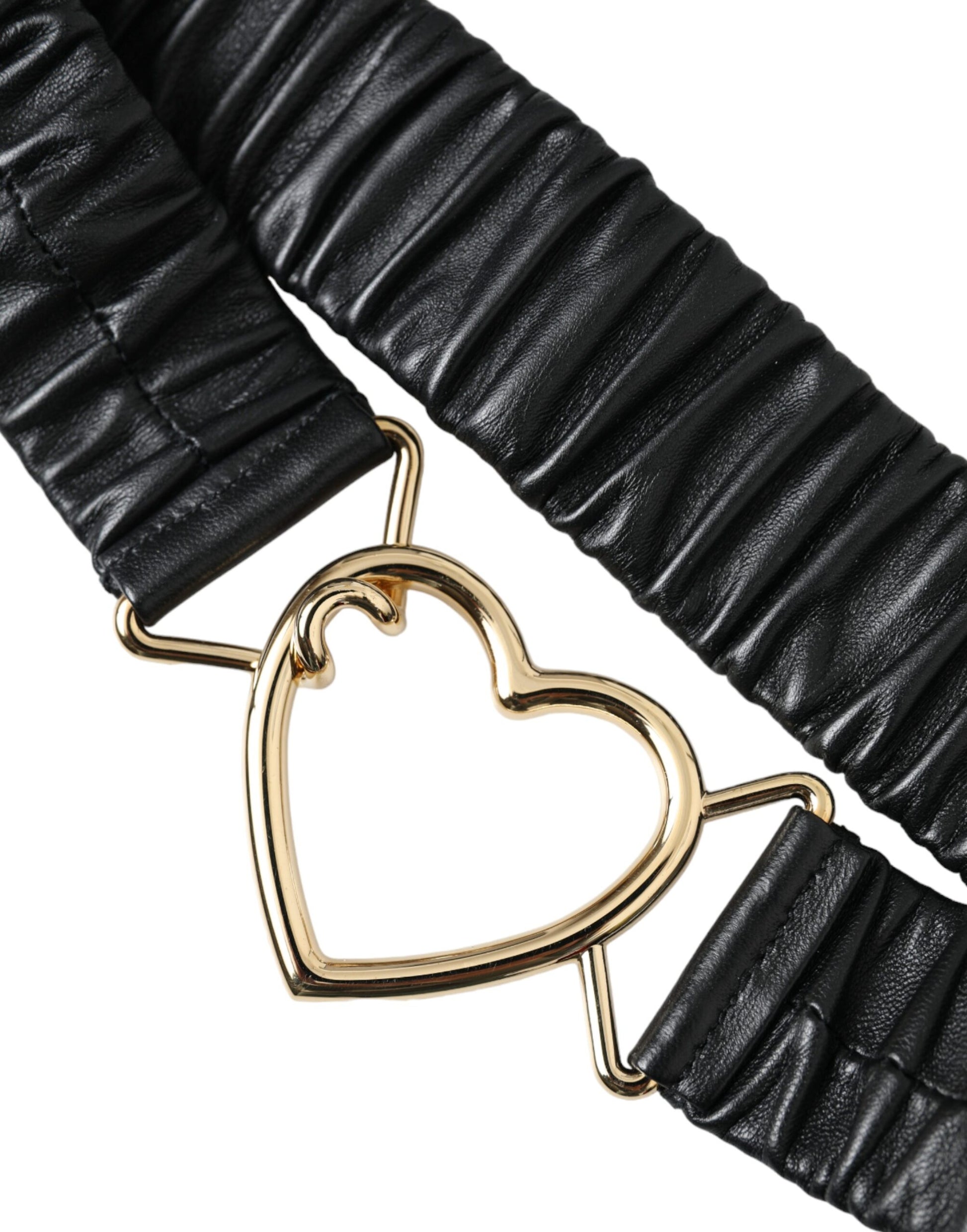 Dolce & Gabbana Black Leather Gold Heart Metal Buckle Belt - KALAJ