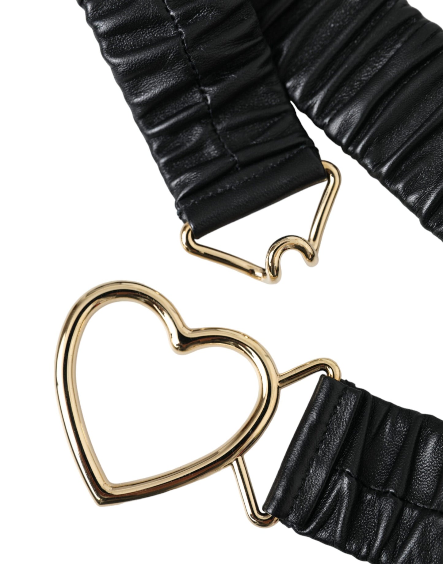 Dolce & Gabbana Black Leather Gold Heart Metal Buckle Belt - KALAJ