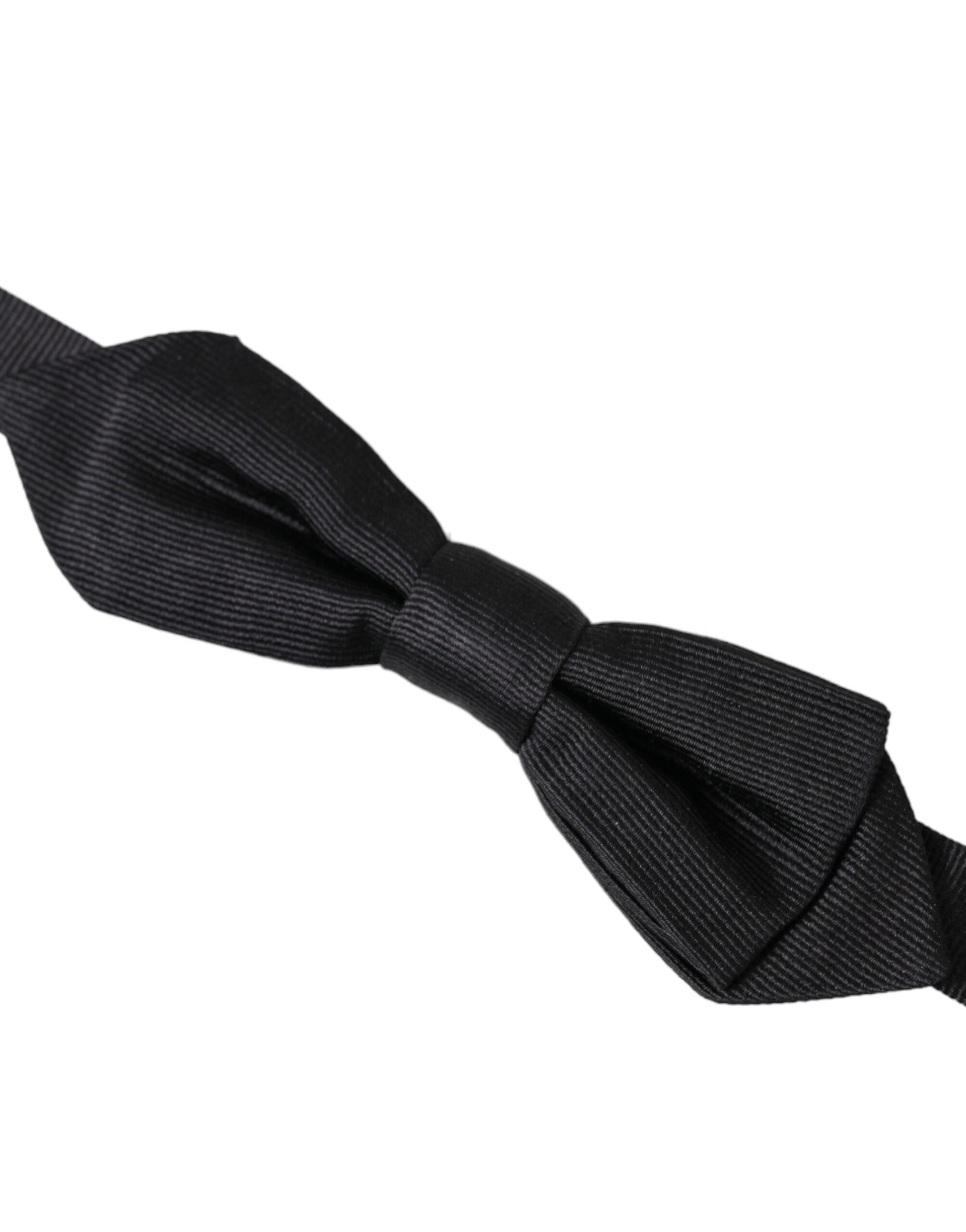 Dolce & Gabbana Black Silk Adjustable Neck Men Bow Tie - KALAJ