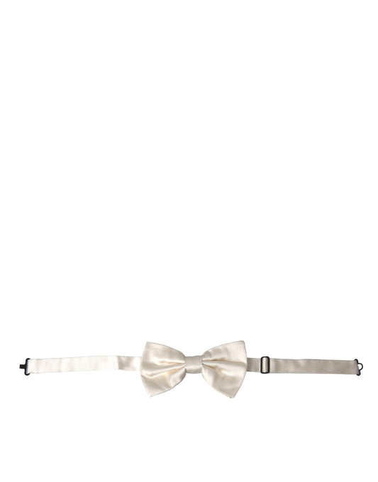 Dolce & Gabbana Off White Silk Adjustable Neck Men Bow Tie - KALAJ