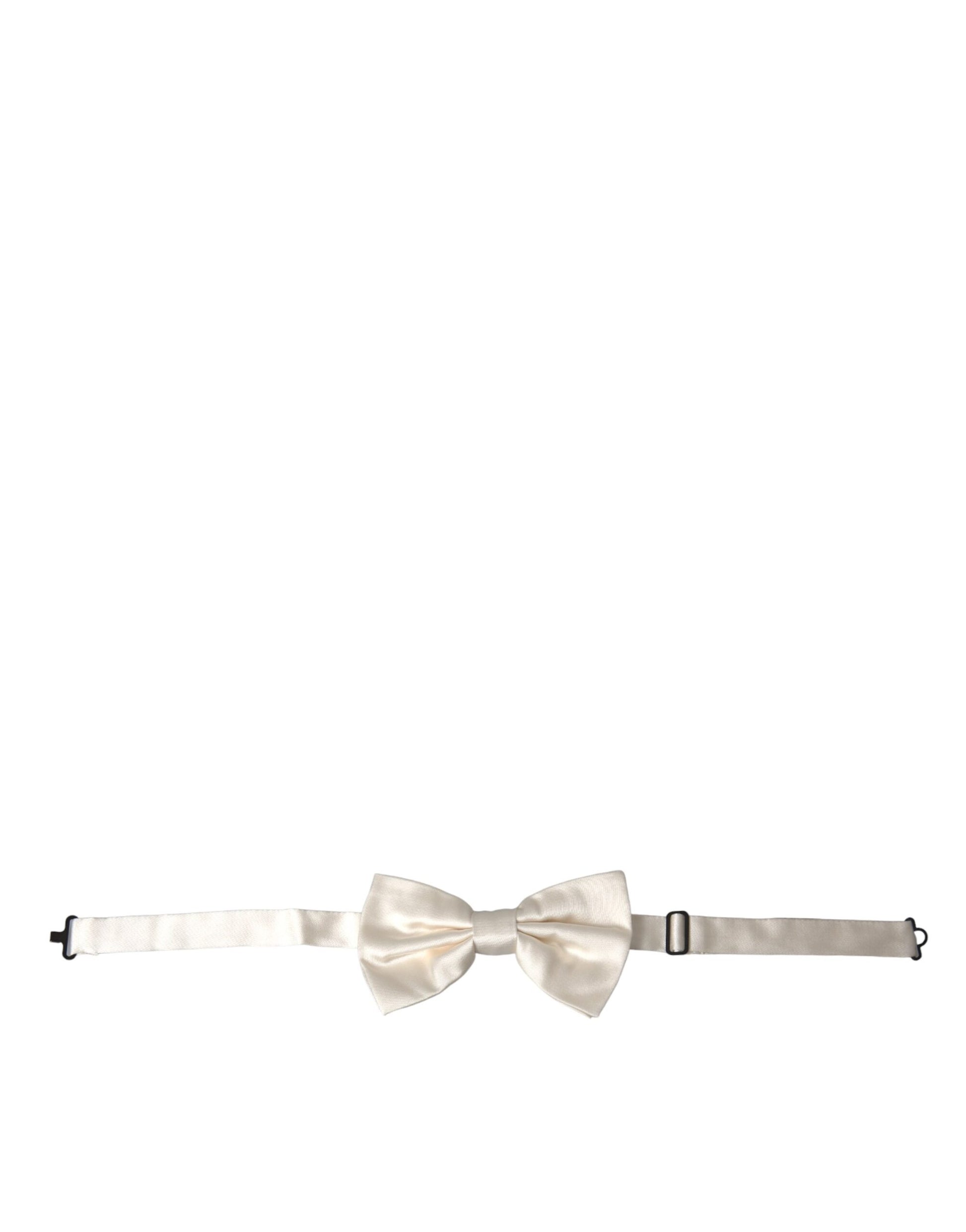 Dolce & Gabbana Off White Silk Adjustable Neck Men Bow Tie - KALAJ