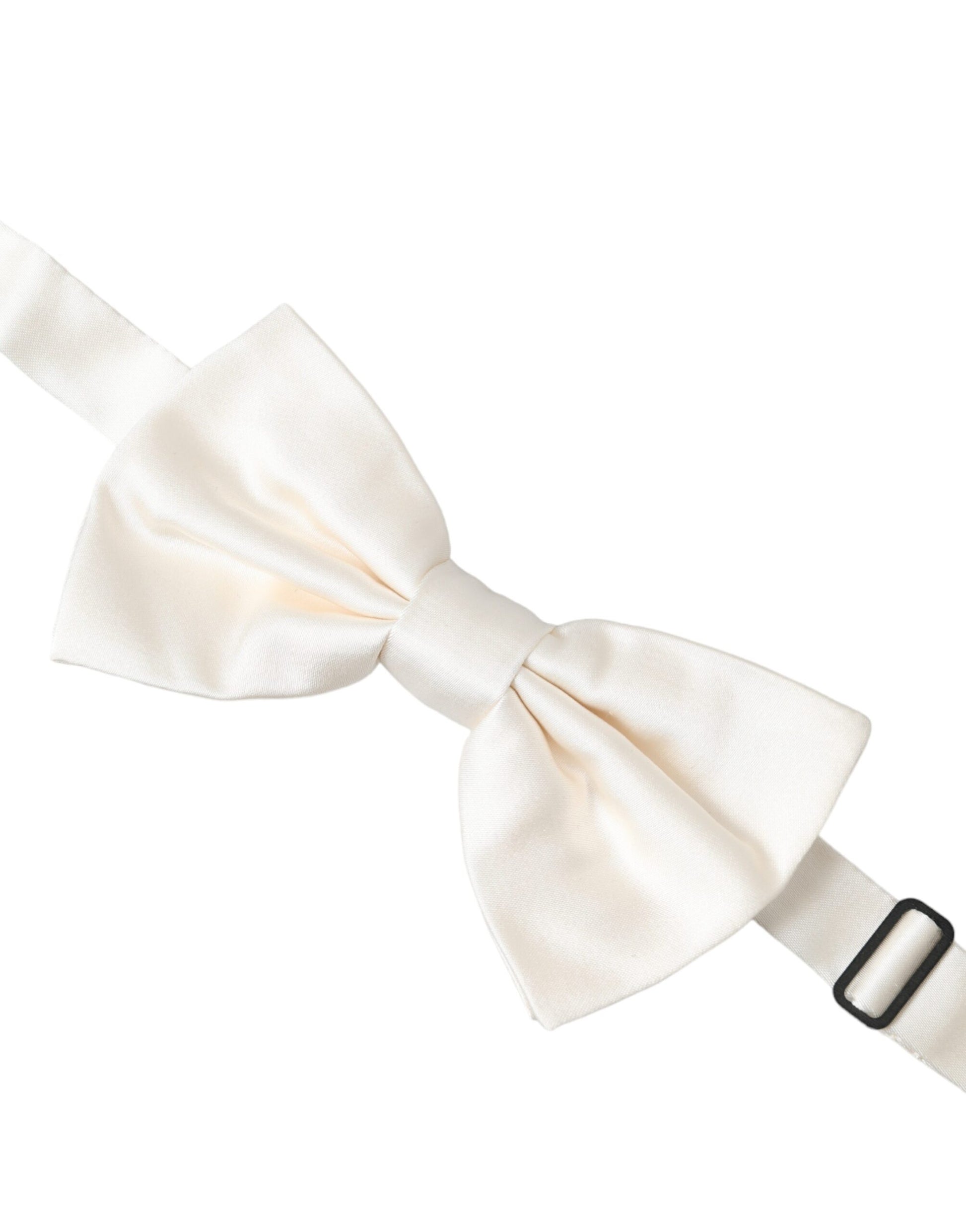 Dolce & Gabbana Off White Silk Adjustable Neck Men Bow Tie - KALAJ