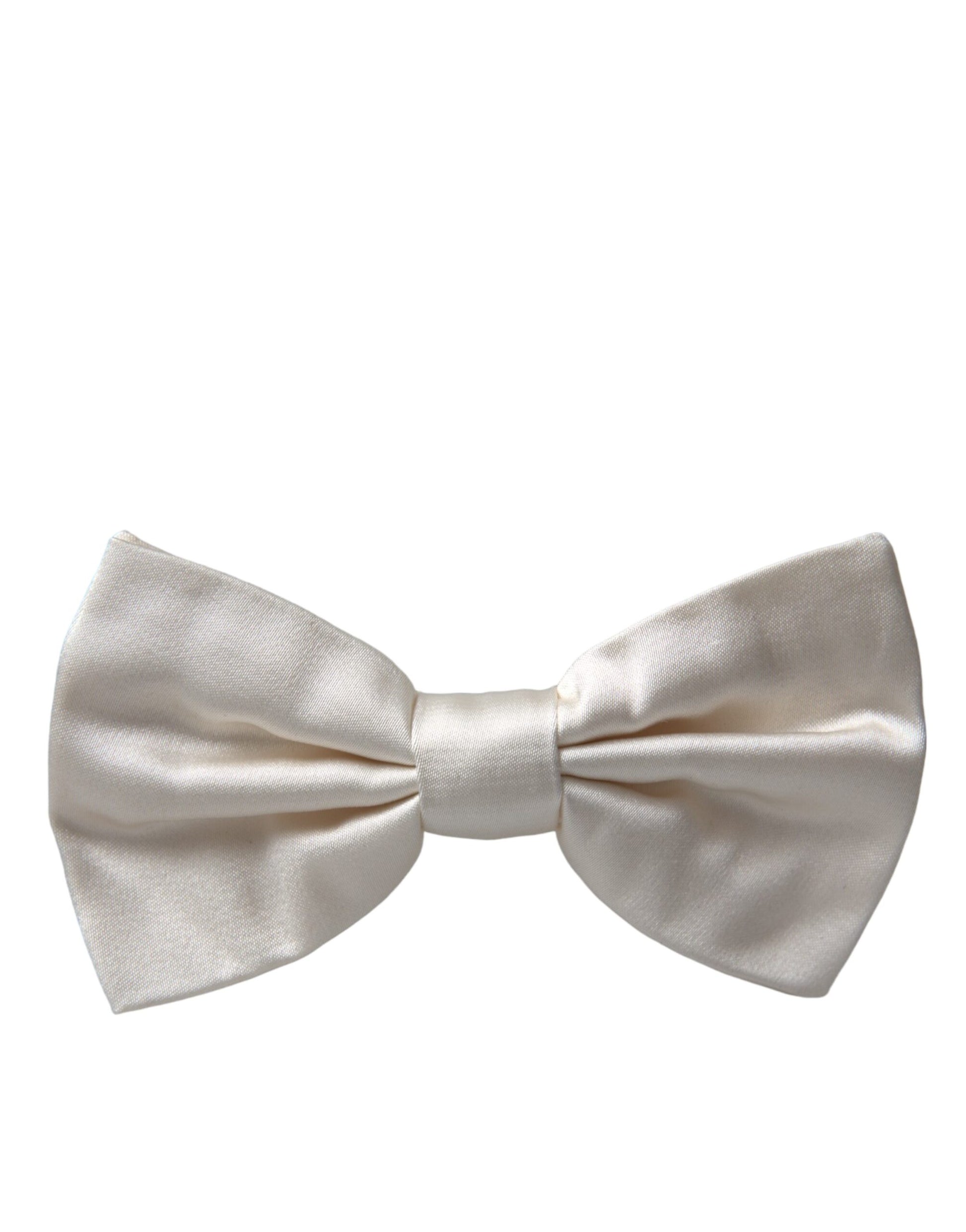 Dolce & Gabbana Off White Silk Adjustable Neck Men Bow Tie - KALAJ