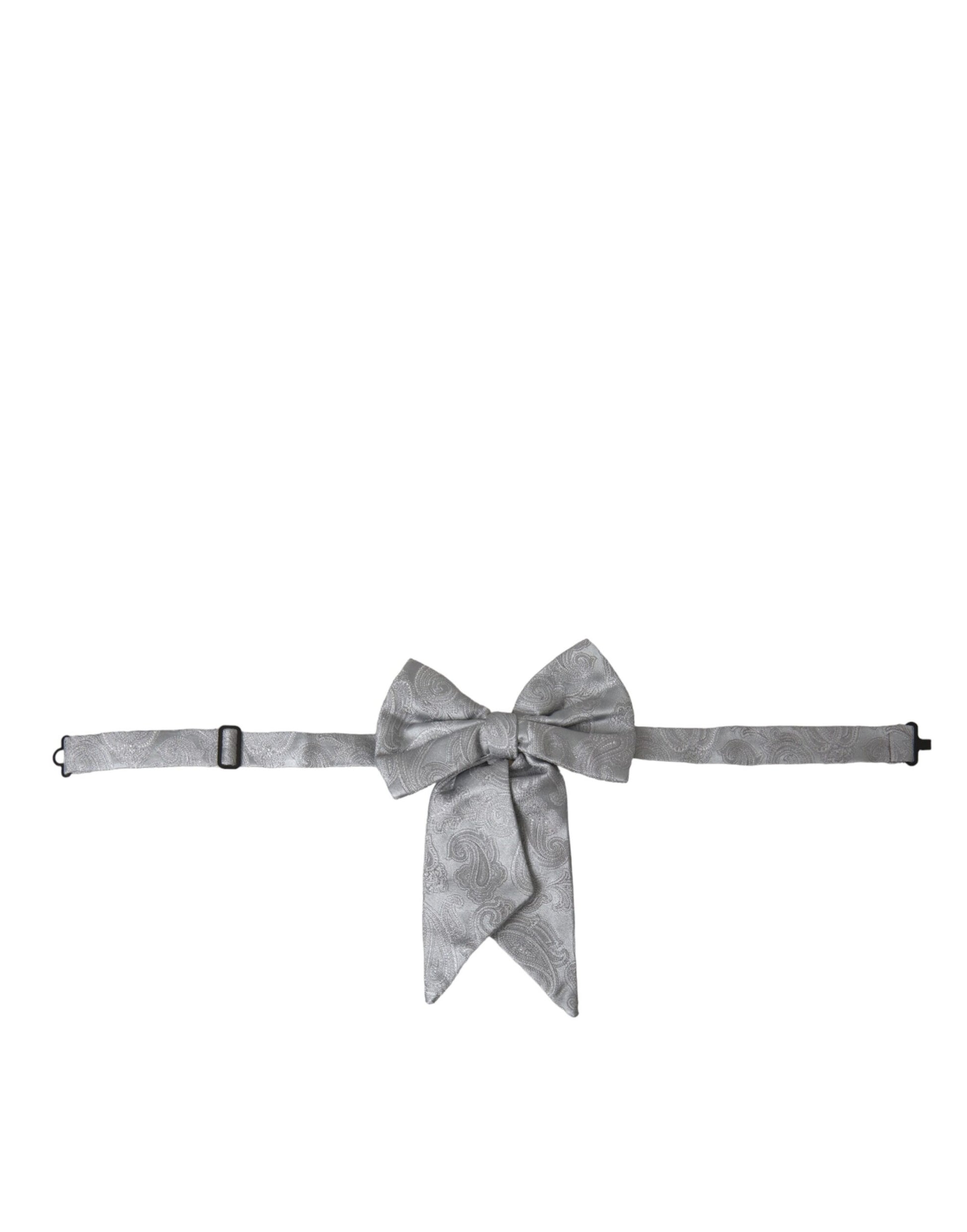 Dolce & Gabbana Silver Ribbon Silk Adjustable Neck Men Bow Tie - KALAJ