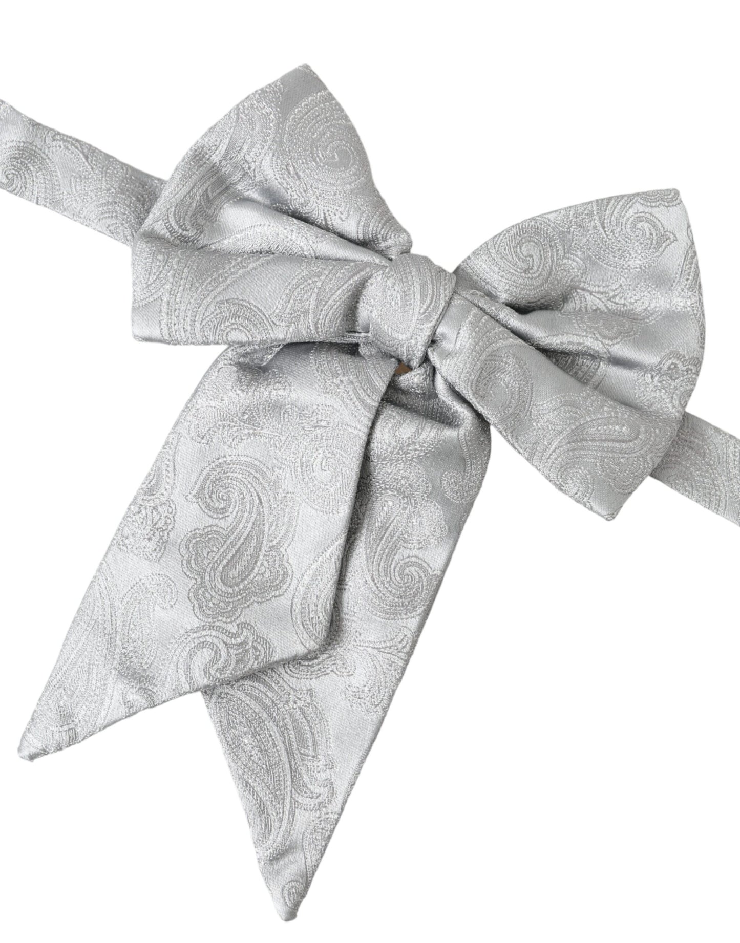 Dolce & Gabbana Silver Ribbon Silk Adjustable Neck Men Bow Tie - KALAJ