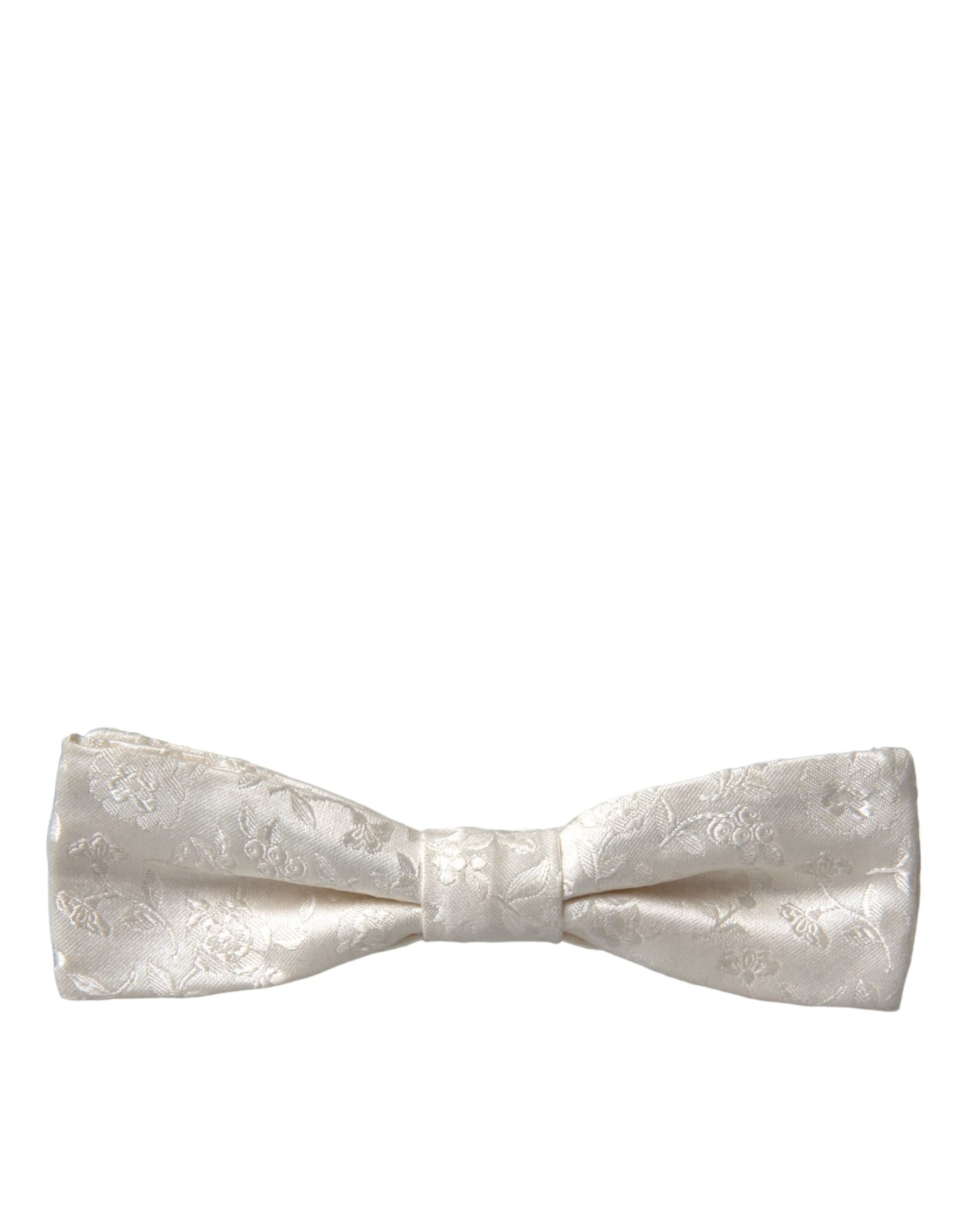 Dolce & Gabbana White Floral Silk Adjustable Neck Bow Tie - KALAJ