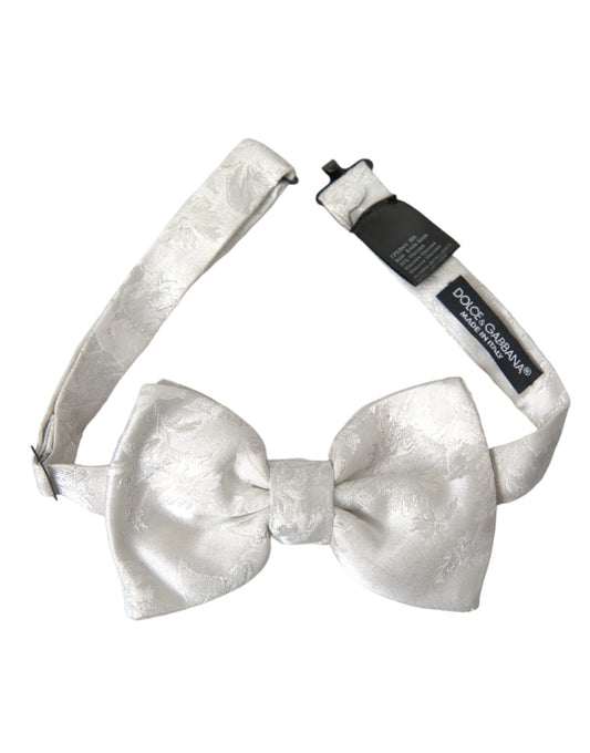 Dolce & Gabbana White Floral Silk Adjustable Men Neck Bow Tie - KALAJ