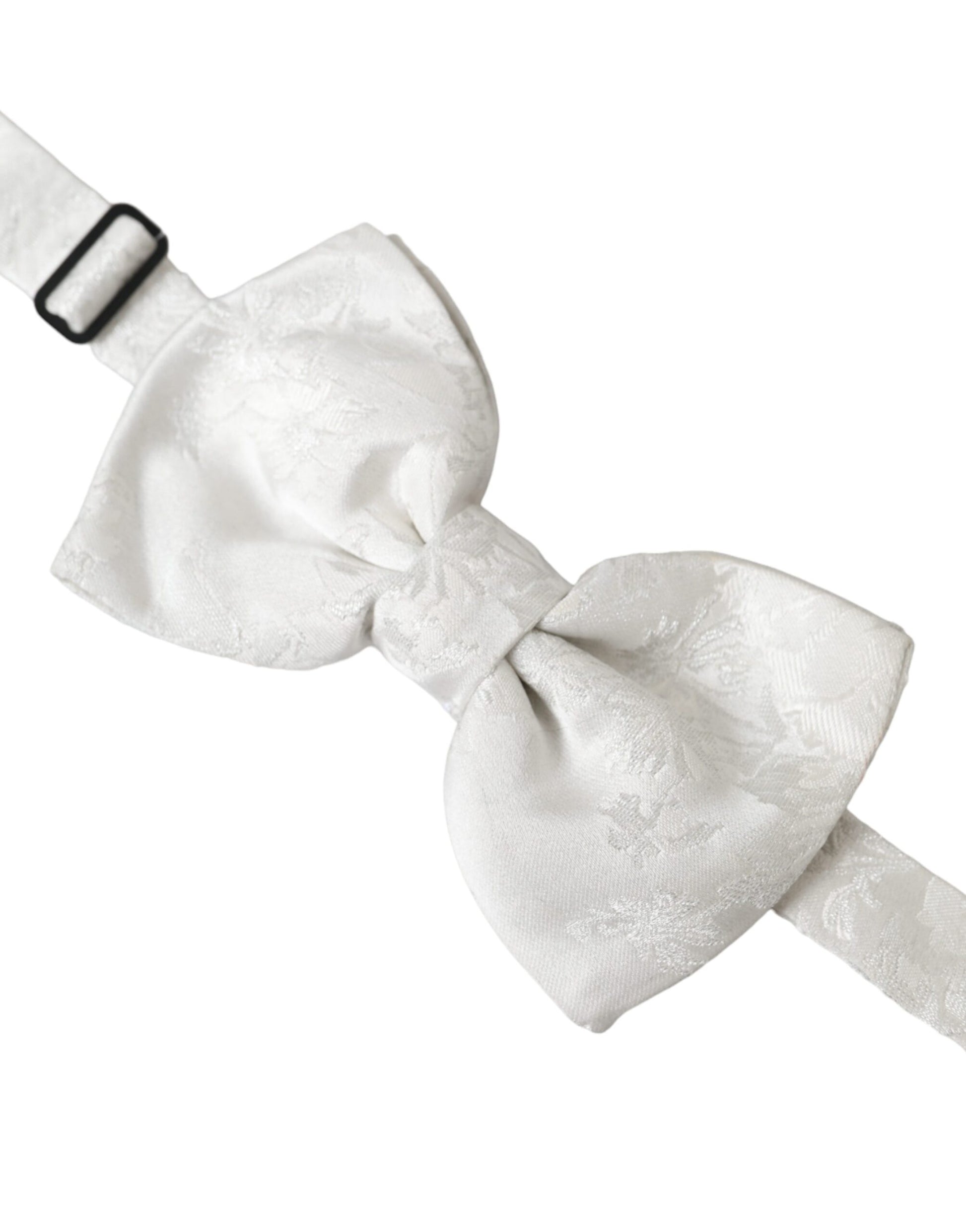 Dolce & Gabbana White Floral Silk Adjustable Men Neck Bow Tie - KALAJ