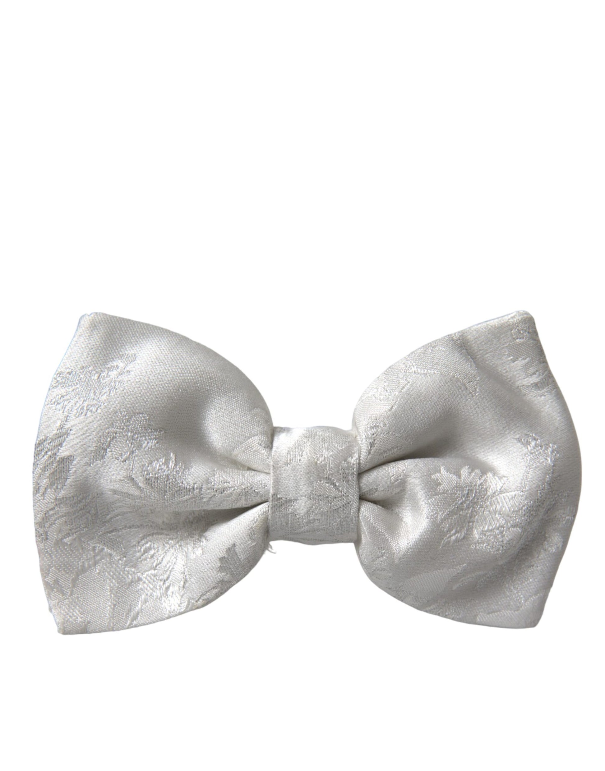 Dolce & Gabbana White Floral Silk Adjustable Men Neck Bow Tie - KALAJ