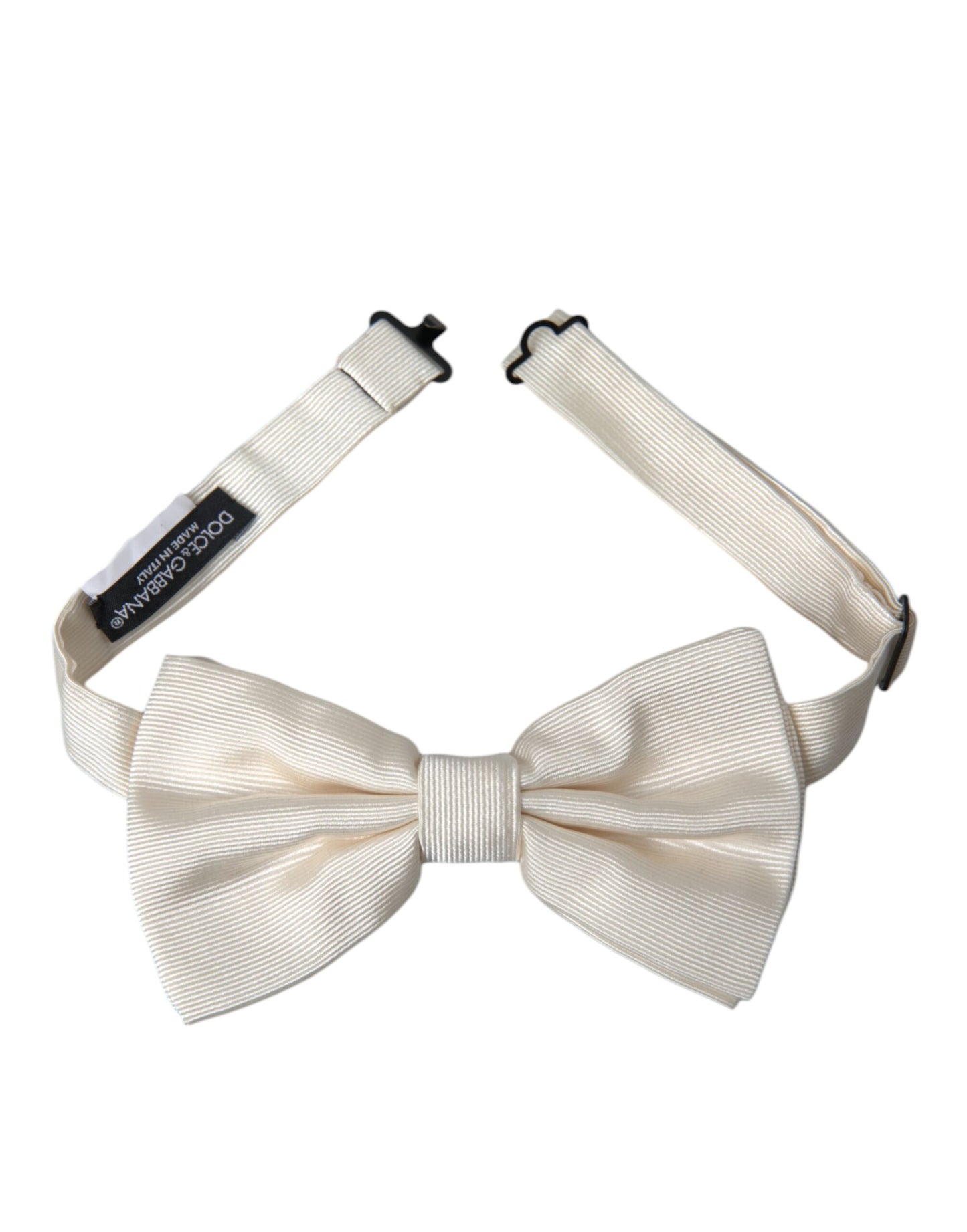 Dolce & Gabbana Off White Silk Adjustable Neck Men Bow Tie - KALAJ