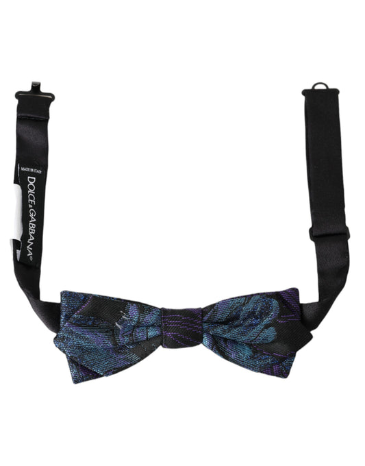 Dolce & Gabbana Black Blue Brocade Adjustable Neck Men Bow Tie - KALAJ