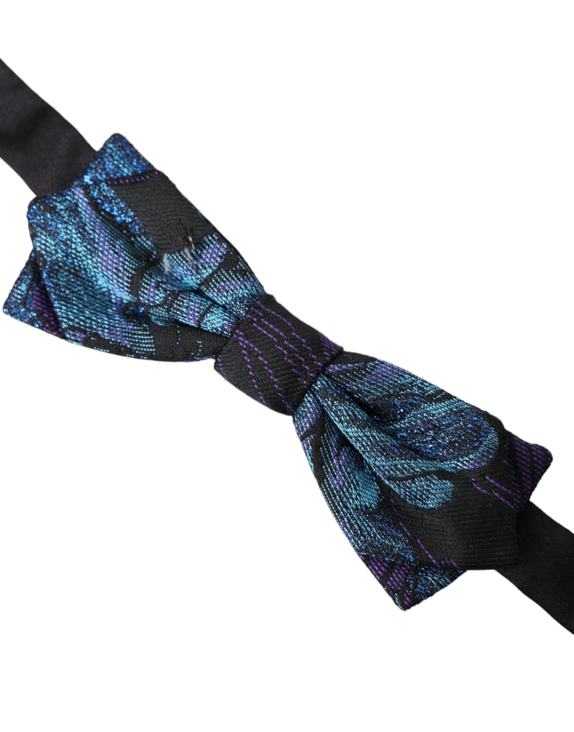 Dolce & Gabbana Black Blue Brocade Adjustable Neck Men Bow Tie - KALAJ