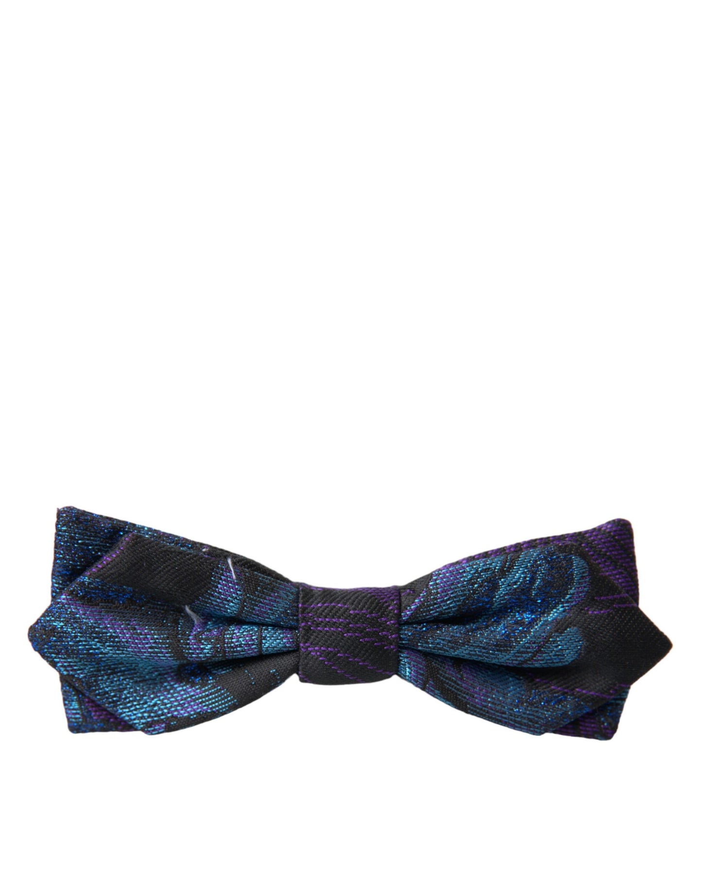 Dolce & Gabbana Black Blue Brocade Adjustable Neck Men Bow Tie - KALAJ