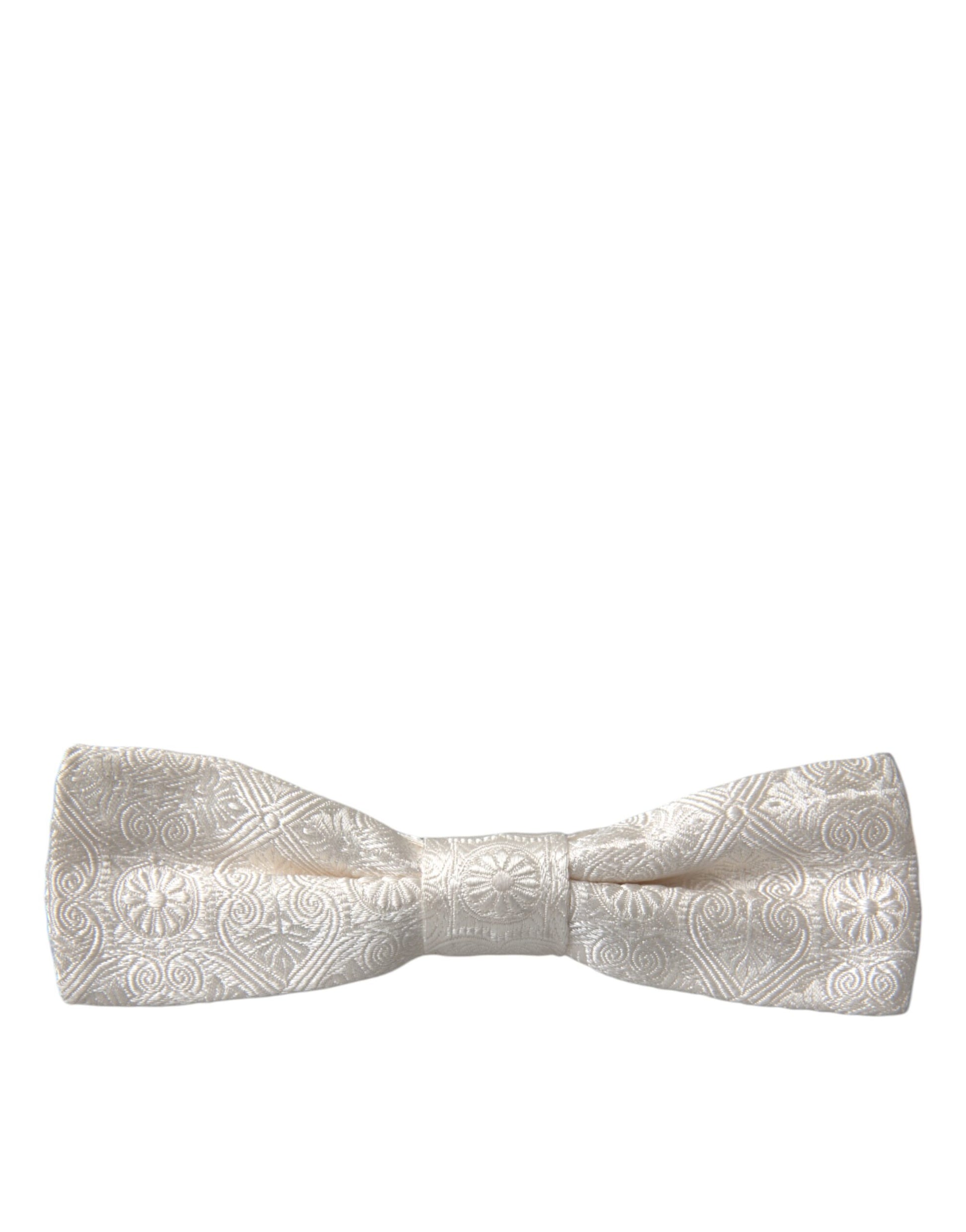 Dolce & Gabbana White Floral Brocade Adjustable Neck Men Bow Tie - KALAJ