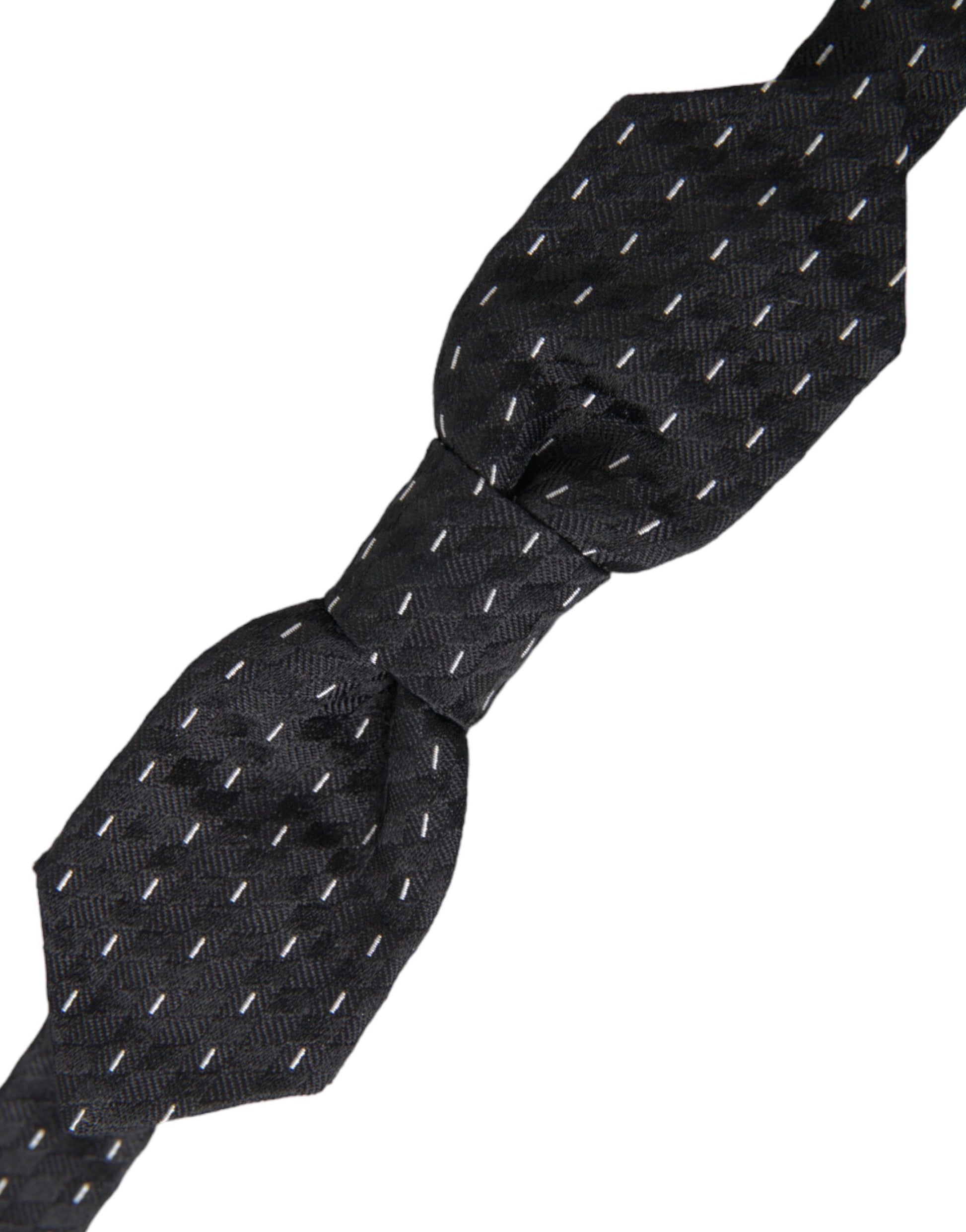 Dolce & Gabbana Black White Stitched Silk Men Neck Bow Tie - KALAJ