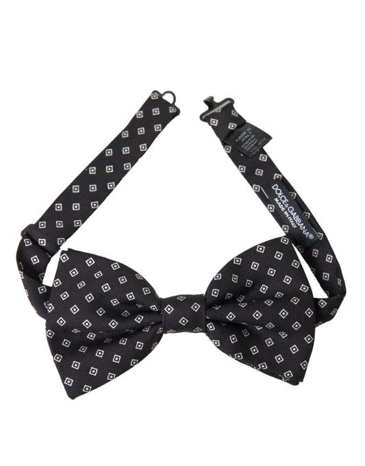 Dolce & Gabbana Black Patterned Silk Adjustable Neck Men Bow Tie - KALAJ