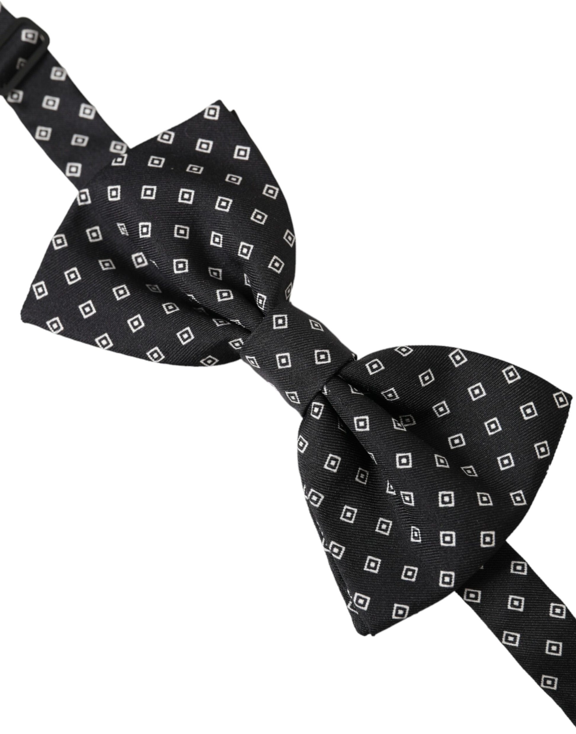 Dolce & Gabbana Black Patterned Silk Adjustable Neck Men Bow Tie - KALAJ