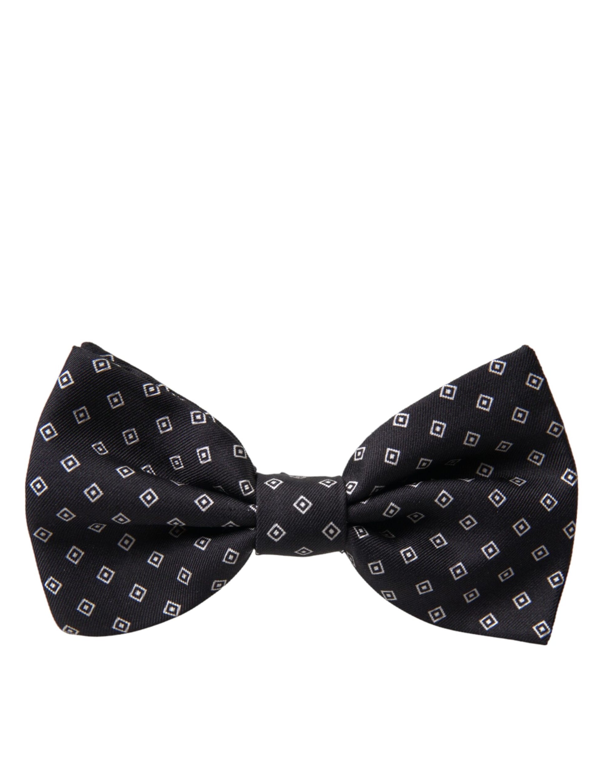 Dolce & Gabbana Black Patterned Silk Adjustable Neck Men Bow Tie - KALAJ