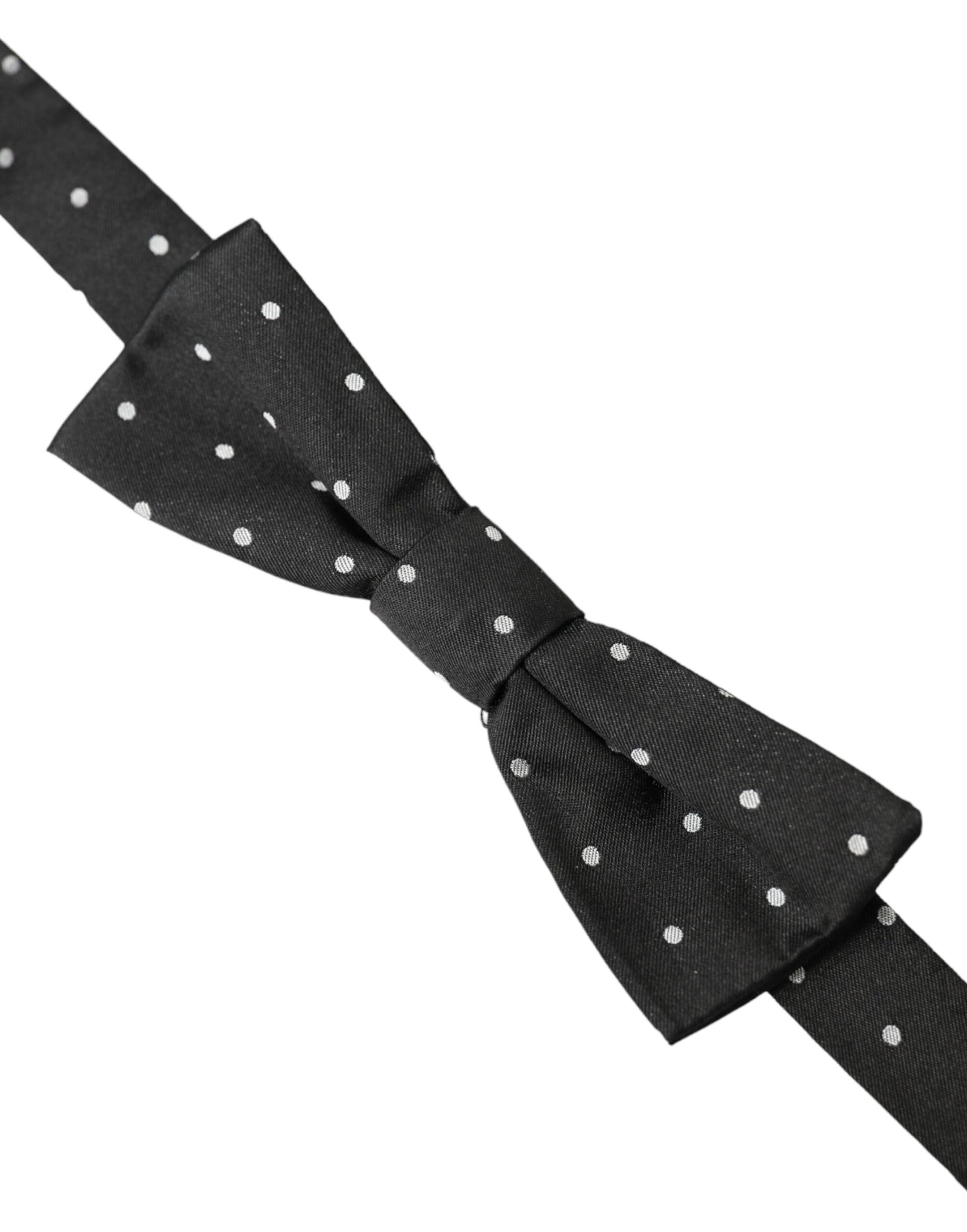 Dolce & Gabbana Black White Polka Dot Silk Men Neck Bow Tie - KALAJ