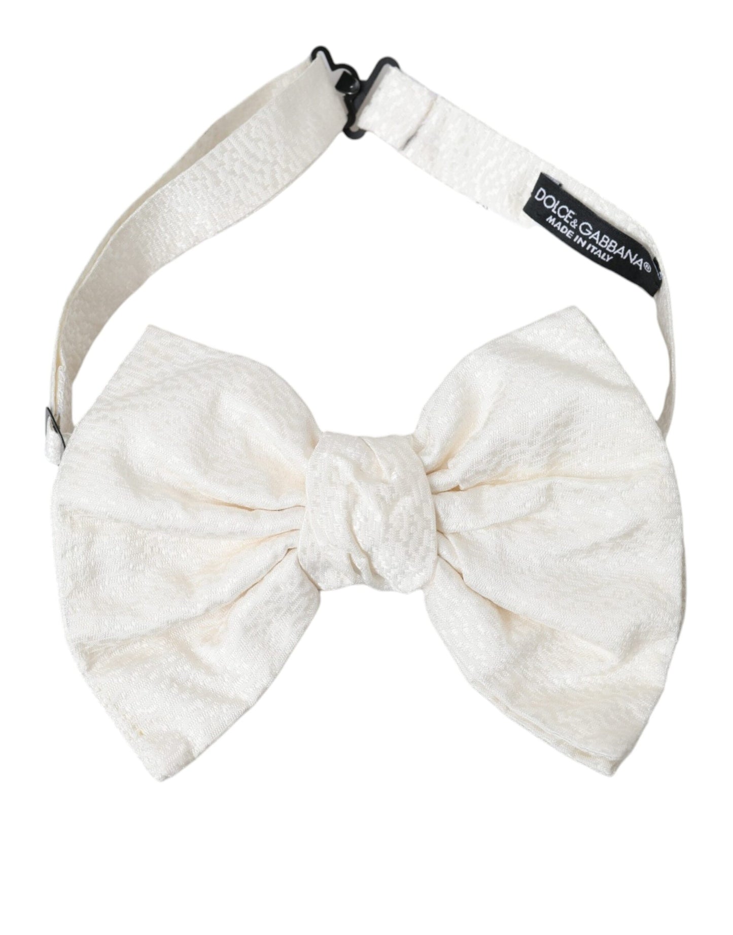 Dolce & Gabbana White Textured Cotton Adjustable Neck Bow Tie - KALAJ