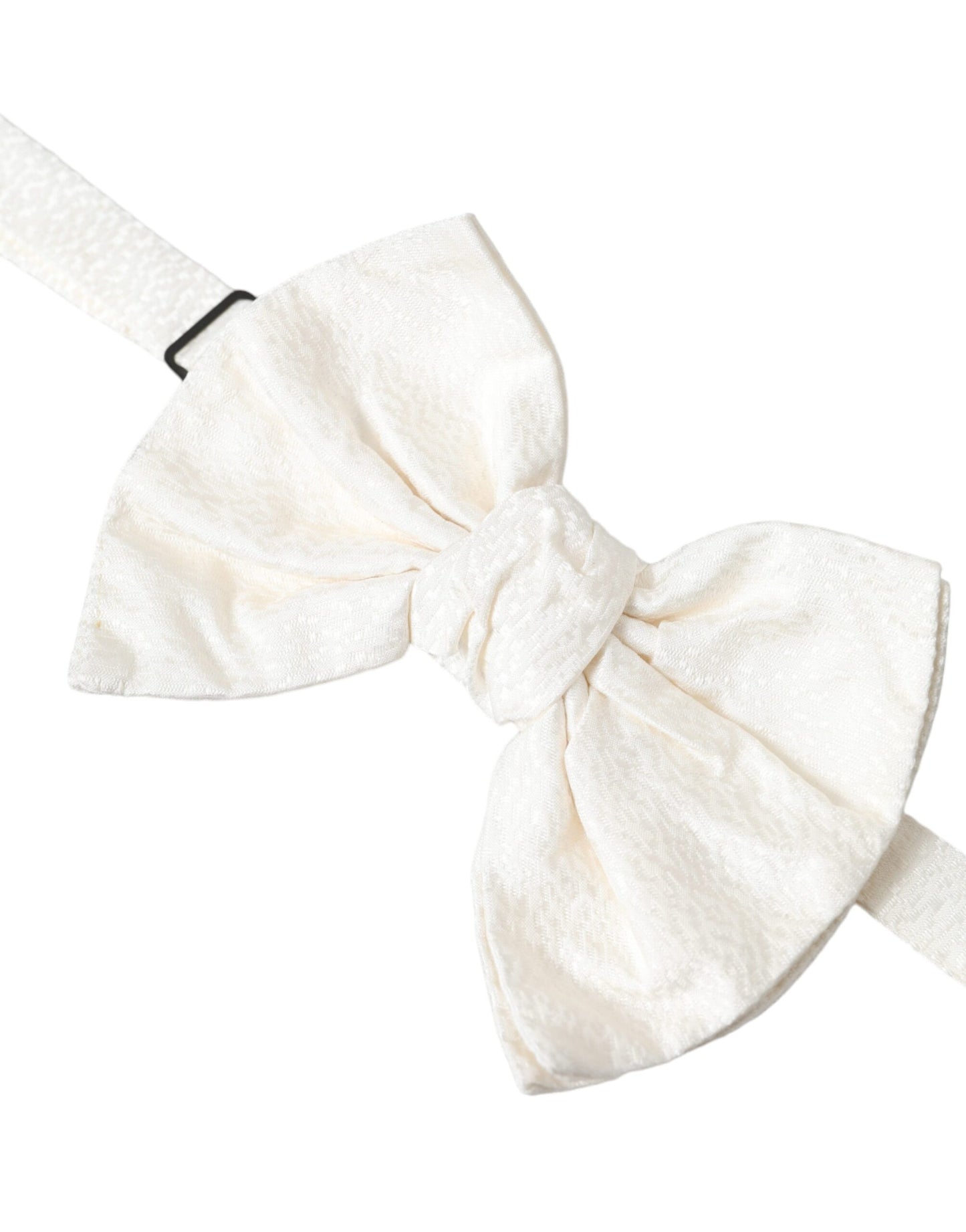 Dolce & Gabbana White Textured Cotton Adjustable Neck Bow Tie - KALAJ