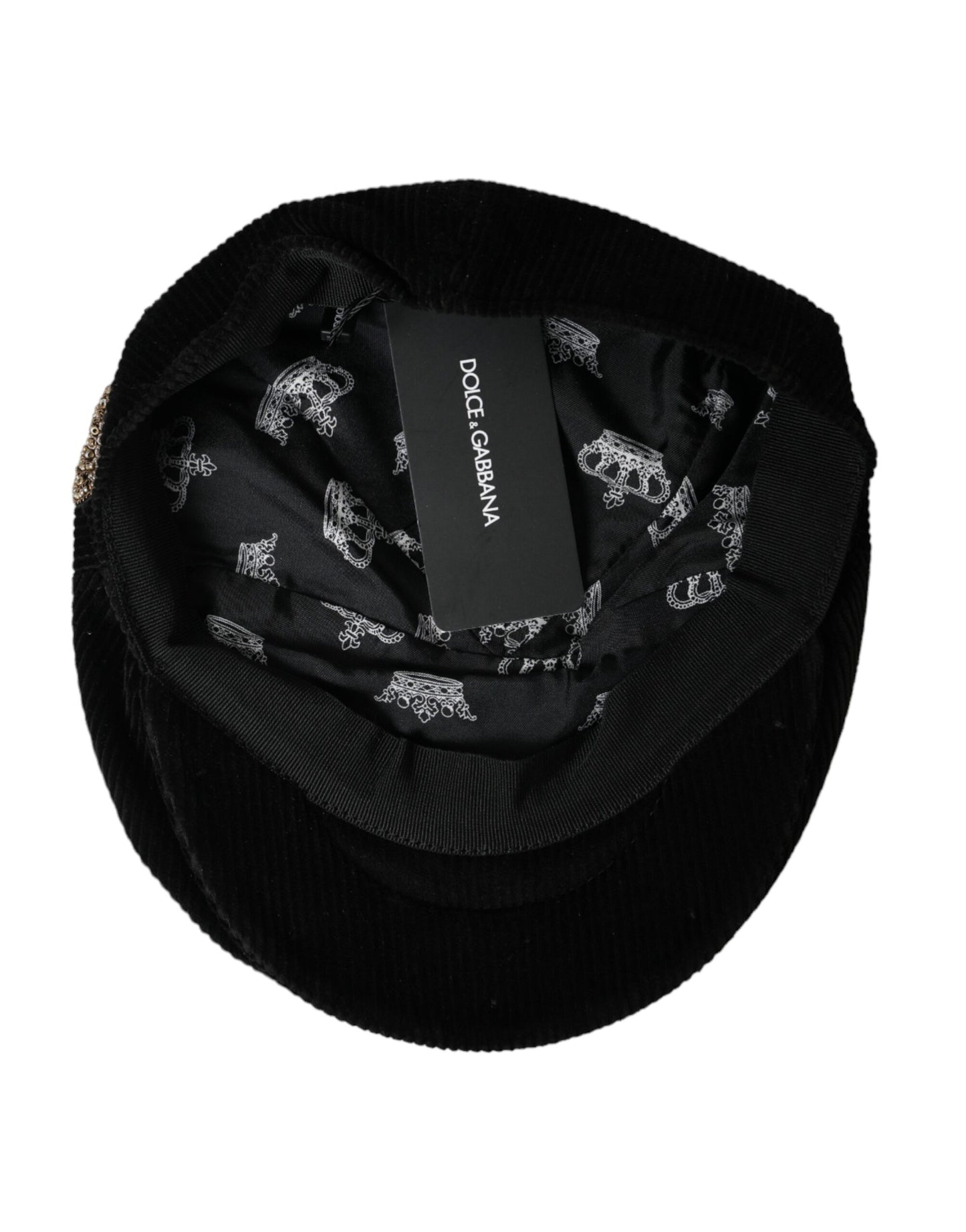 Dolce & Gabbana Black Corduroy Crown Newsboy Hat Men - KALAJ