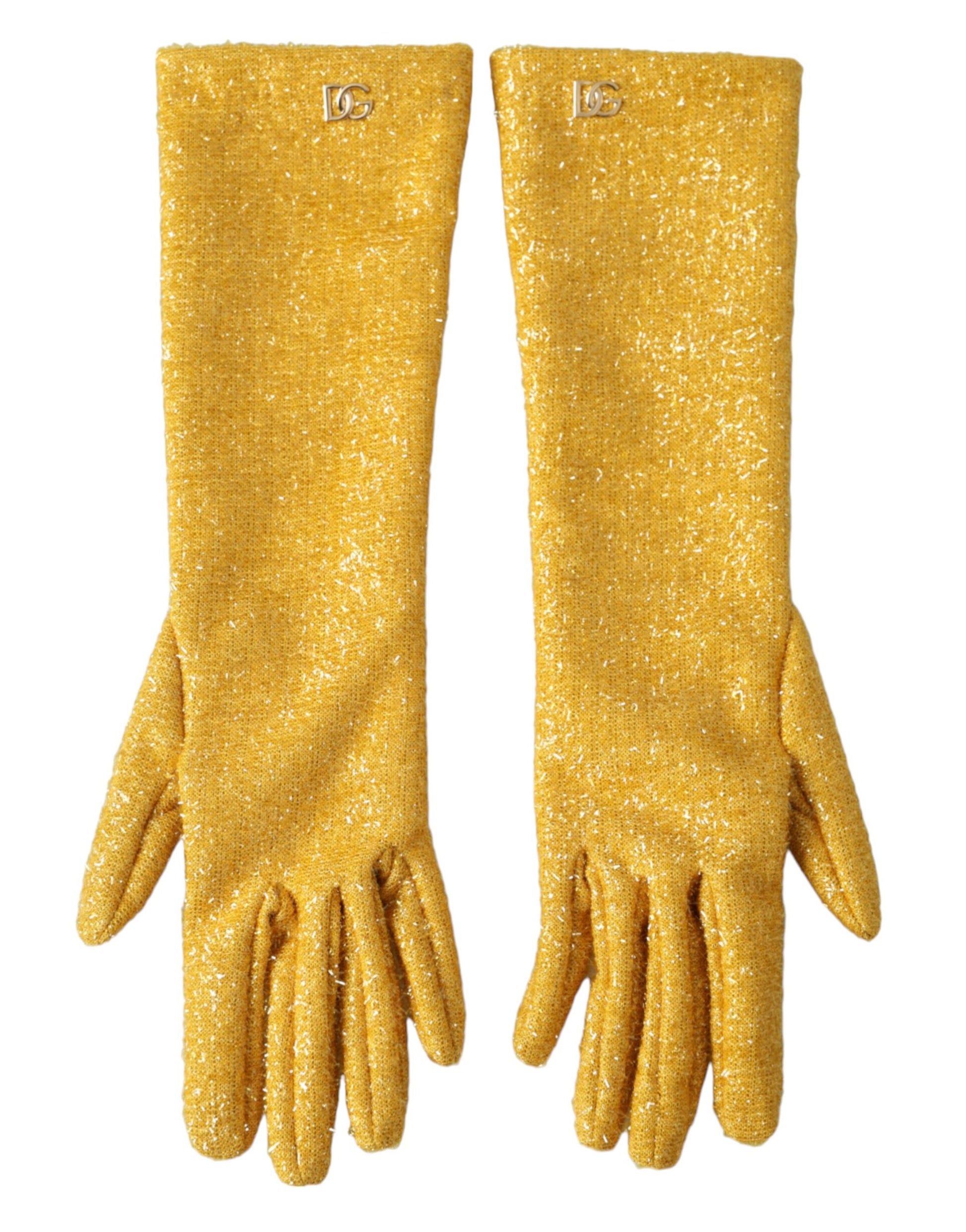 Dolce & Gabbana Gold Lurex Fantasia Mid Arm Length Gloves - KALAJ