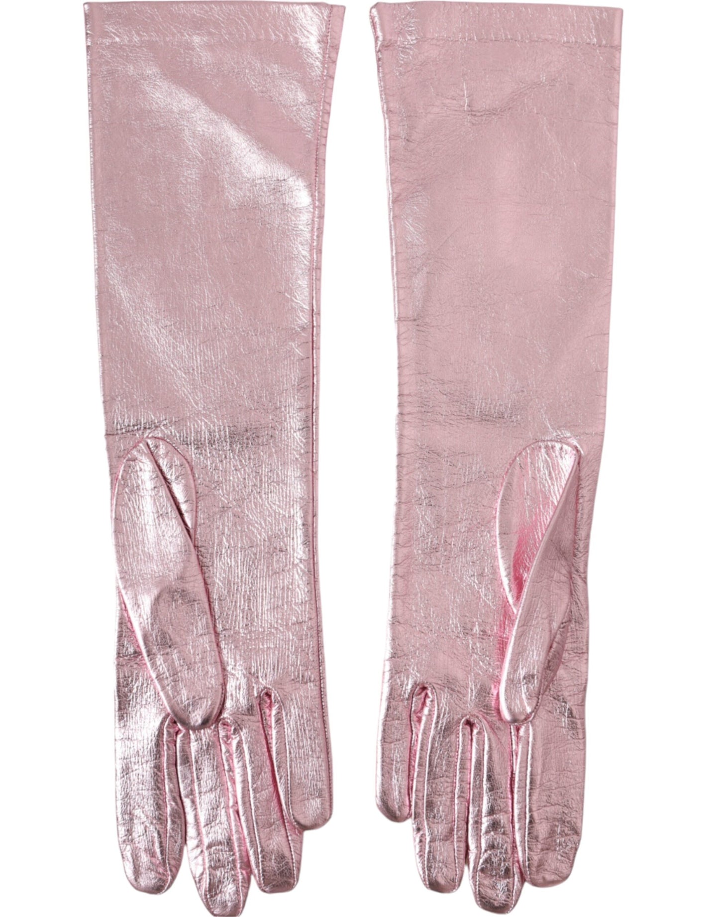 Dolce & Gabbana Pink Laminated Logo Mid Arm Length Gloves - KALAJ