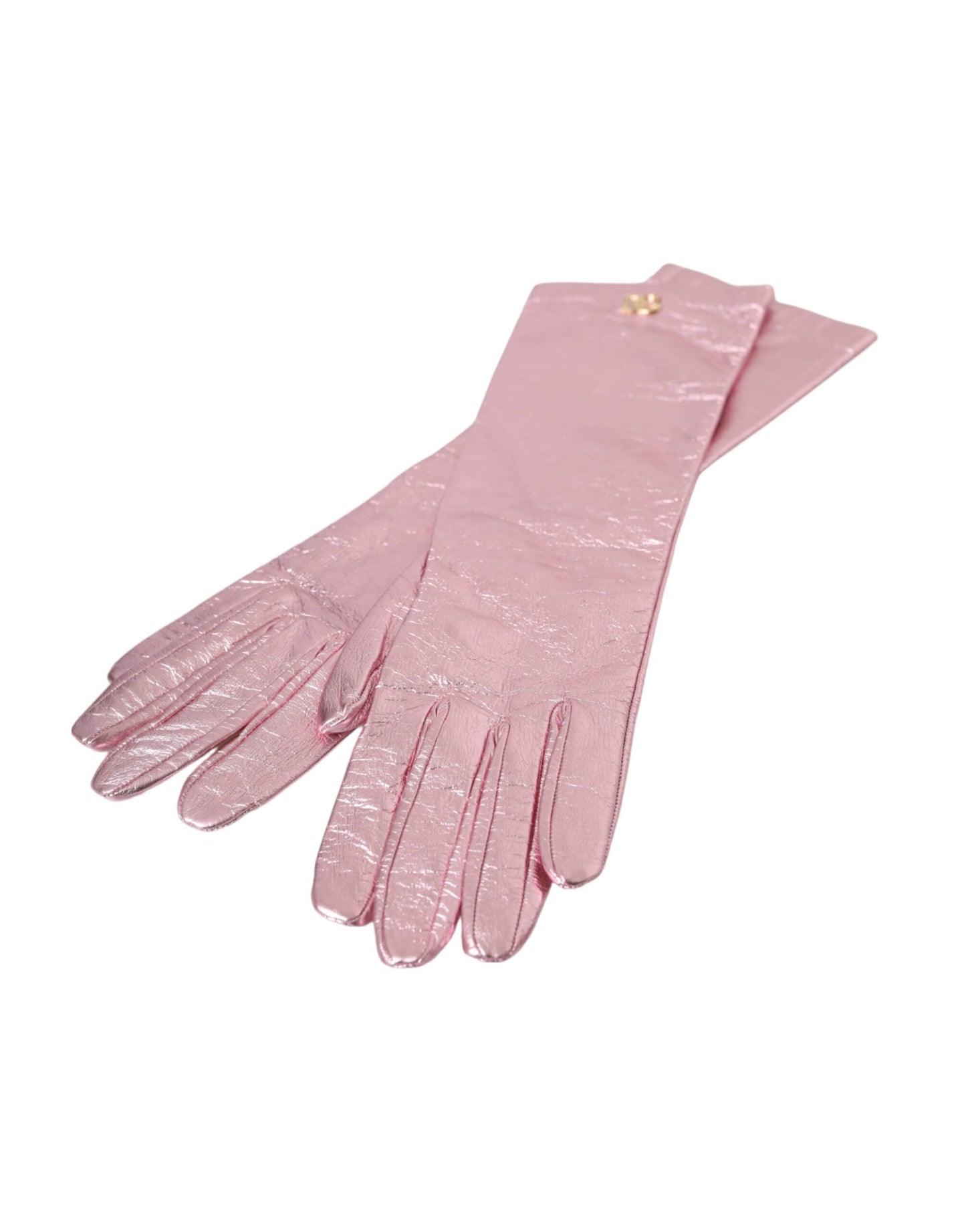 Dolce & Gabbana Pink Laminated Logo Mid Arm Length Gloves - KALAJ