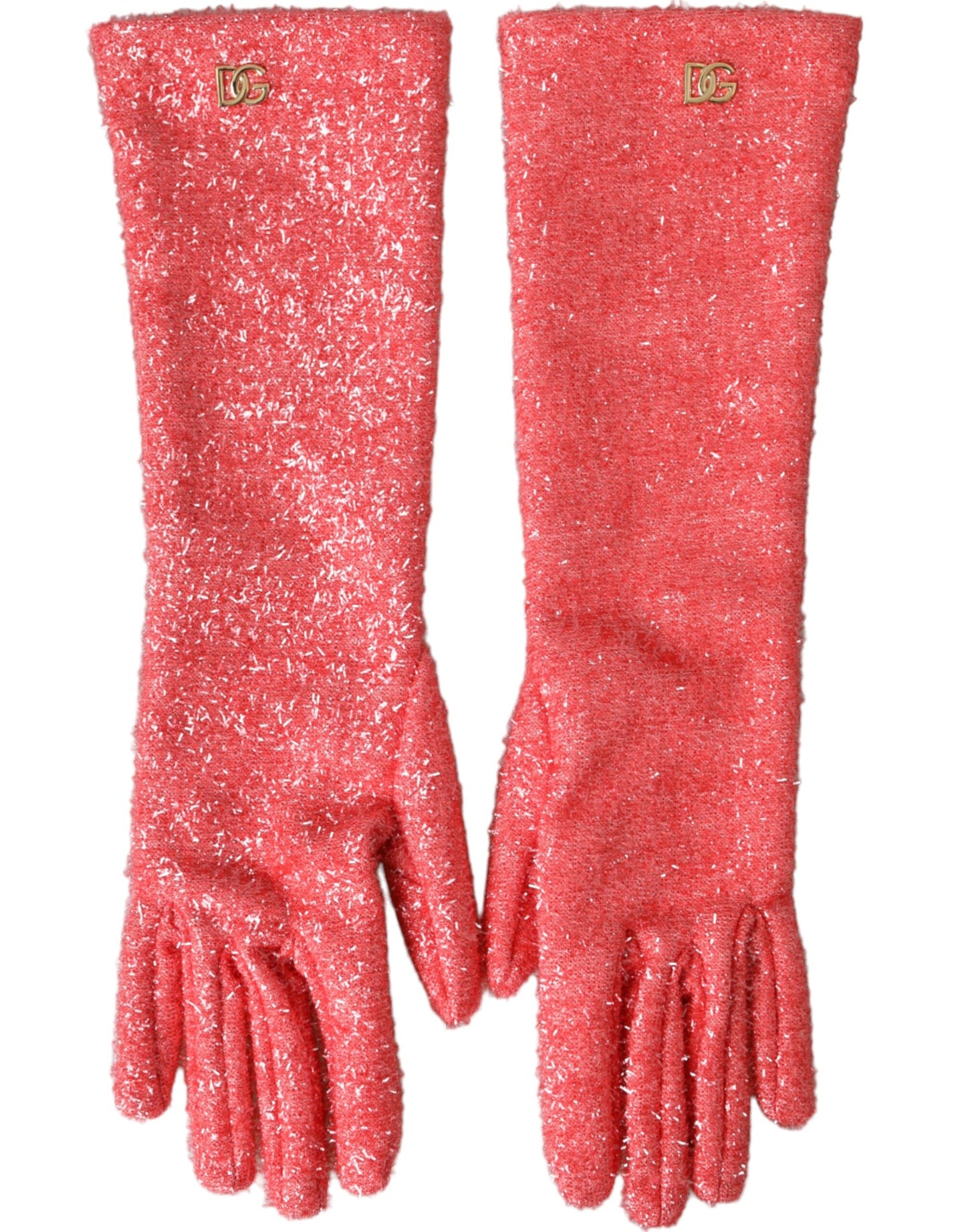 Dolce & Gabbana Pink Lurex Fantasia Mid Arm Length Gloves - KALAJ