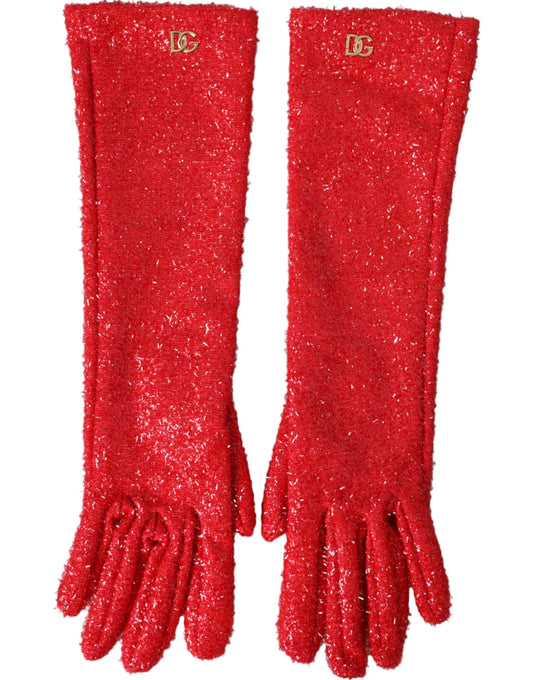 Dolce & Gabbana Red Lurex Fantasia Mid Arm Length Gloves - KALAJ